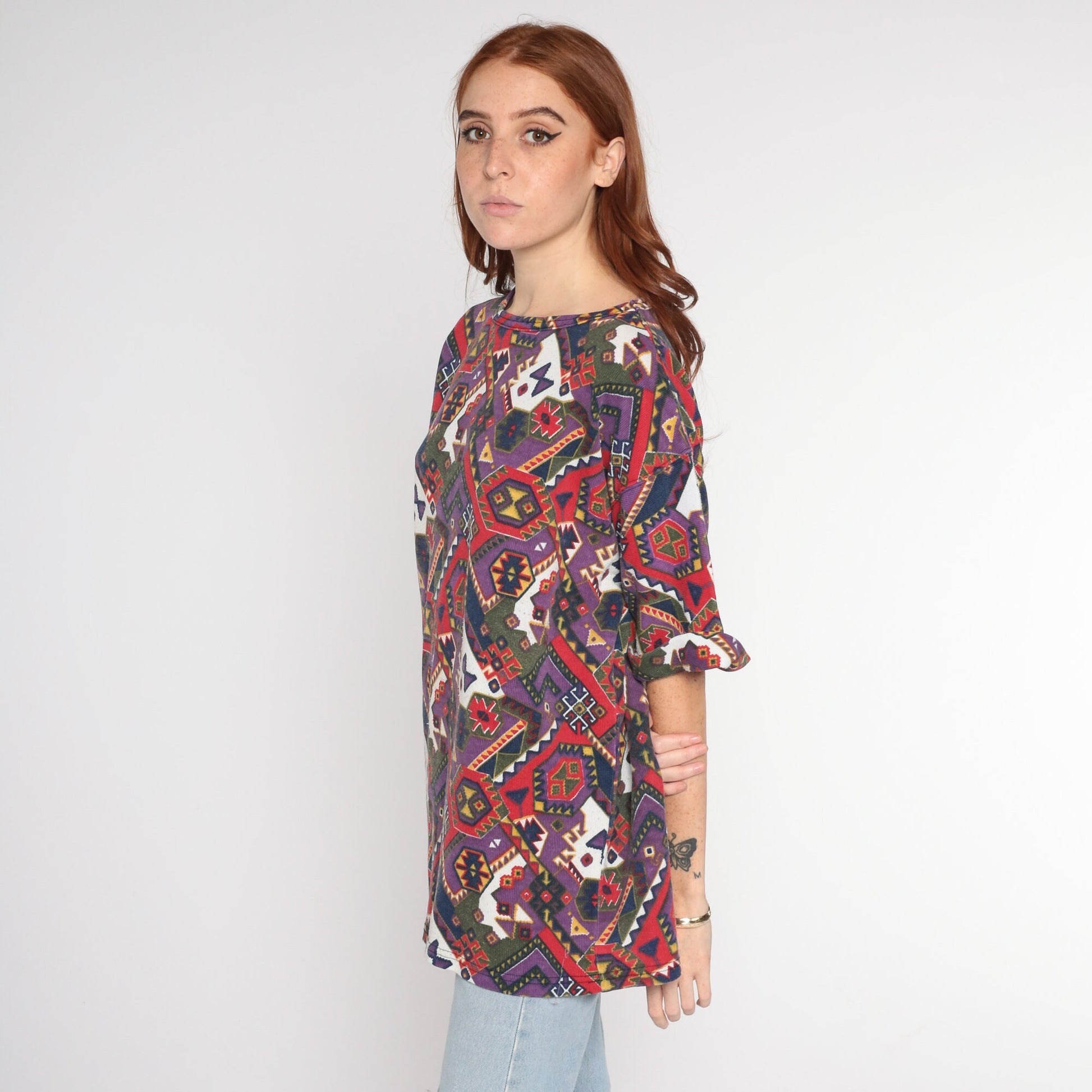 90s Southwestern Graphic T-Shirt Purple Aztec Print Extra Large XL