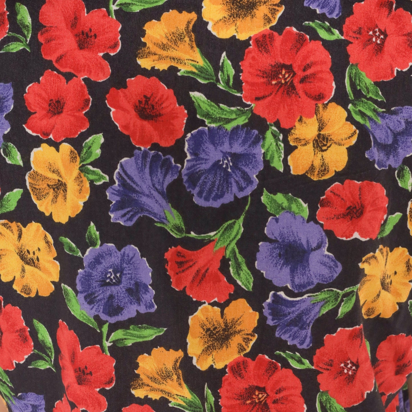 90s Black Floral Print Shirt Short Sleeve Henley Medium M