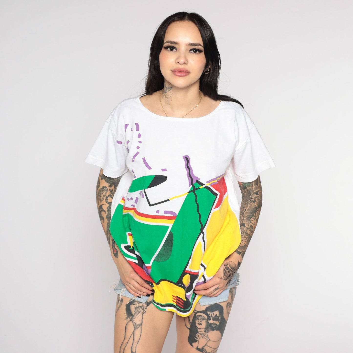 00s Golf Bag Graphic T-Shirt White Stylized Club Print Large L