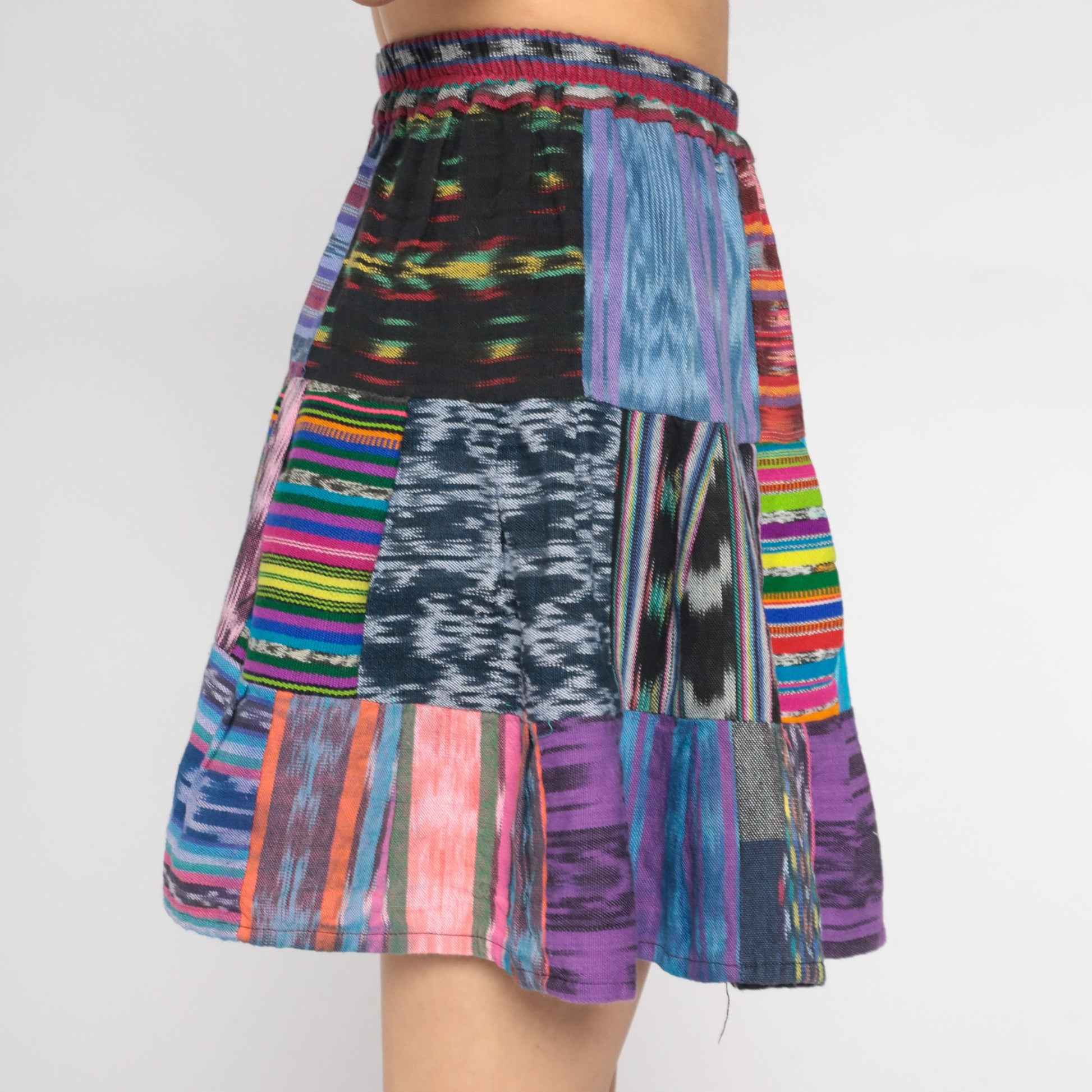 Y2K Patchwork Mini Skirt High Waist Tiered Cotton Extra Small