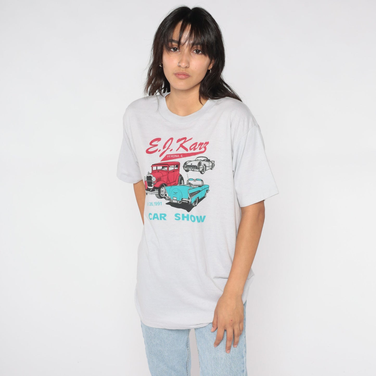 1991 EJ Karz Car Show Graphic T-Shirt Grey Single Stitch Extra Large XL
