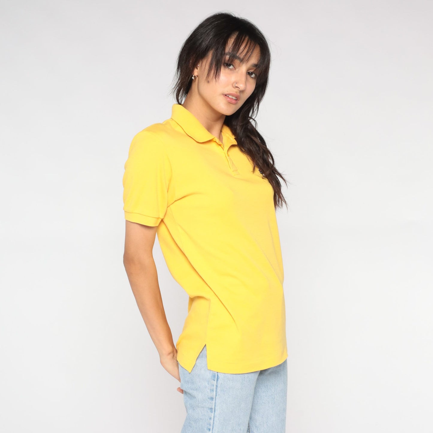 80s Britannia Polo Shirt Yellow Collared Short Sleeve Men's Small