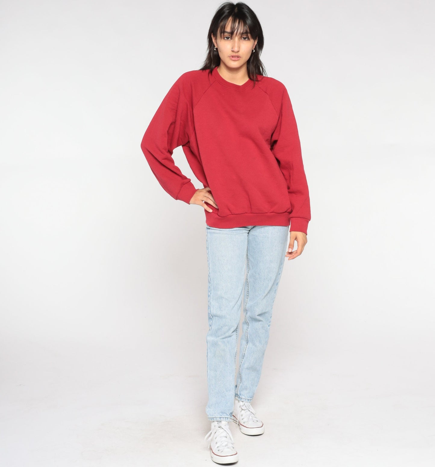 00s Red Raglan Sweatshirt Fruit of the Loom Crewneck Pullover Extra Large XXL