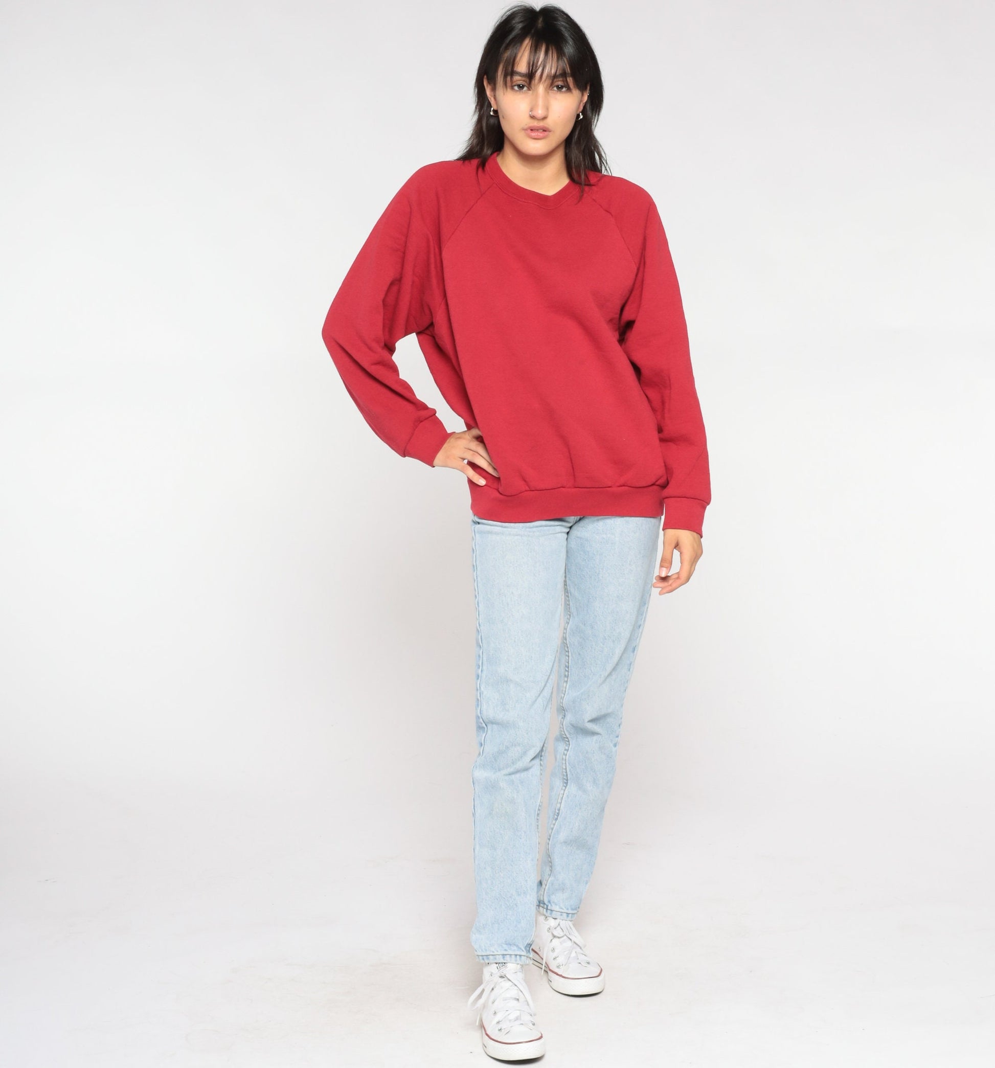 00s Red Raglan Sweatshirt Fruit of the Loom Crewneck Pullover Extra Large XXL