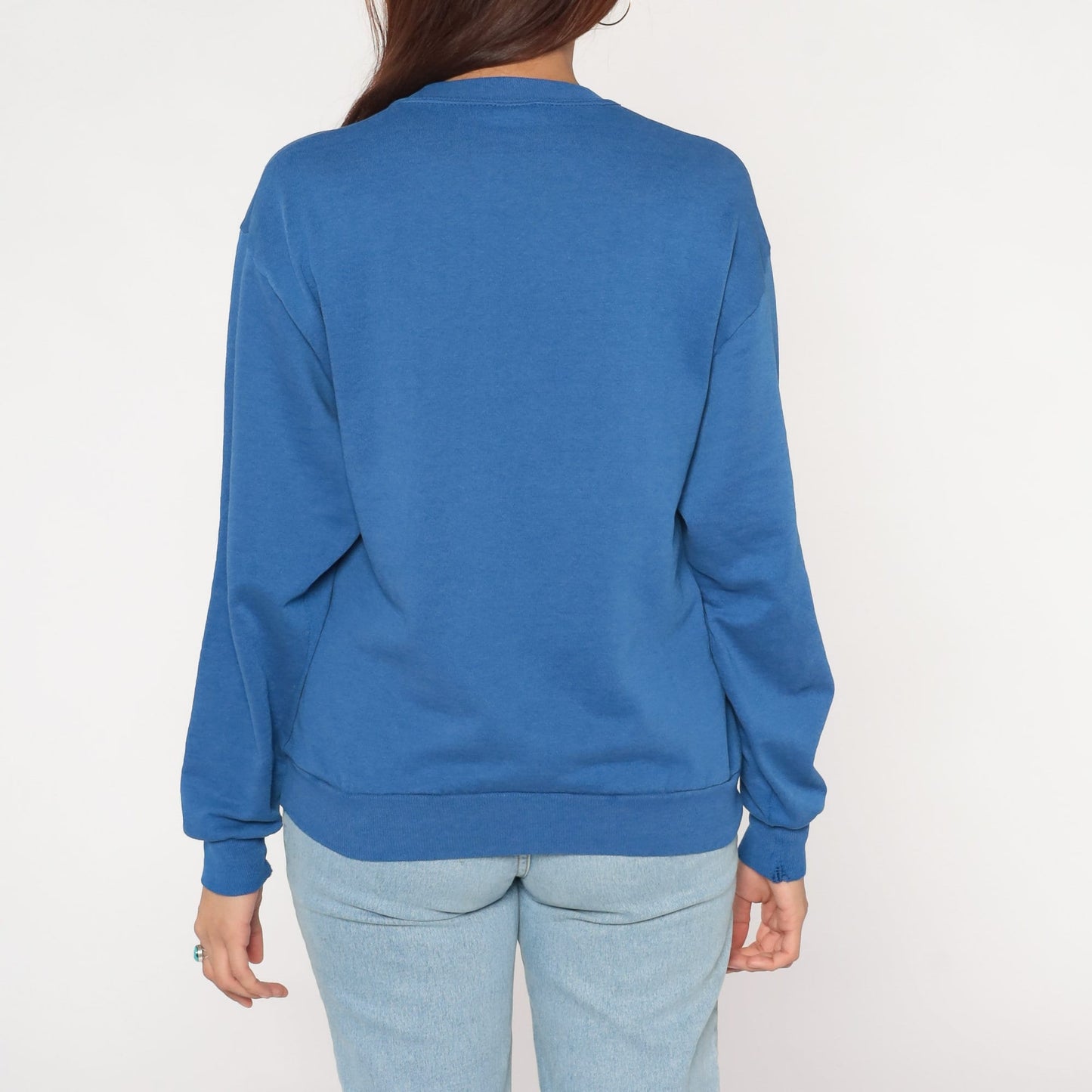80s Blue Crewneck Sweatshirt Drop Shoulder Pullover Medium M