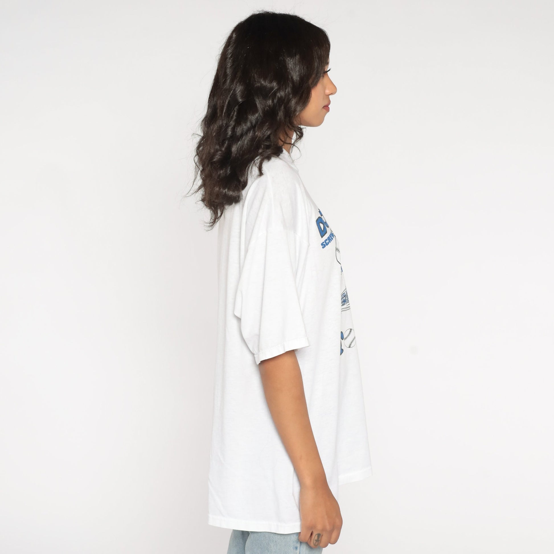 90s Baseball Graphic T-Shirt Don't Blink Too Late White Cotton XXL