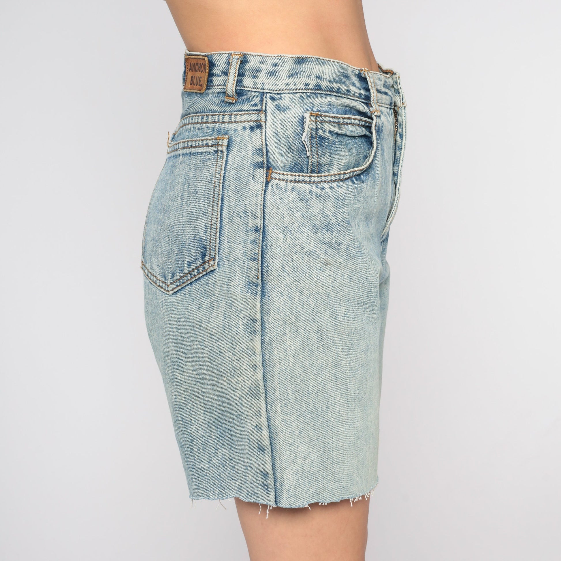 90s Stone Wash Denim Cutoff Shorts High Waisted Frayed Blue Medium