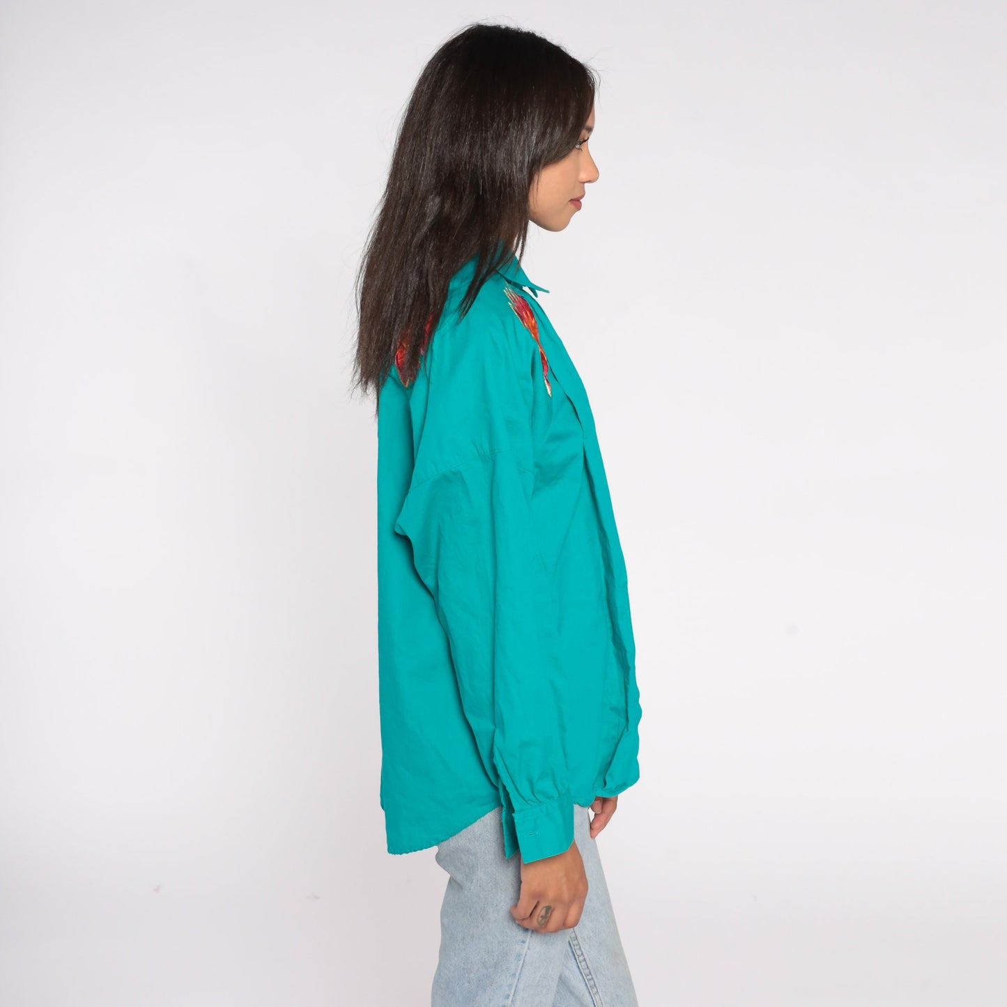 90s Wrangler Southwestern Aztec Geometric Button Up Shirt Turquoise Large L