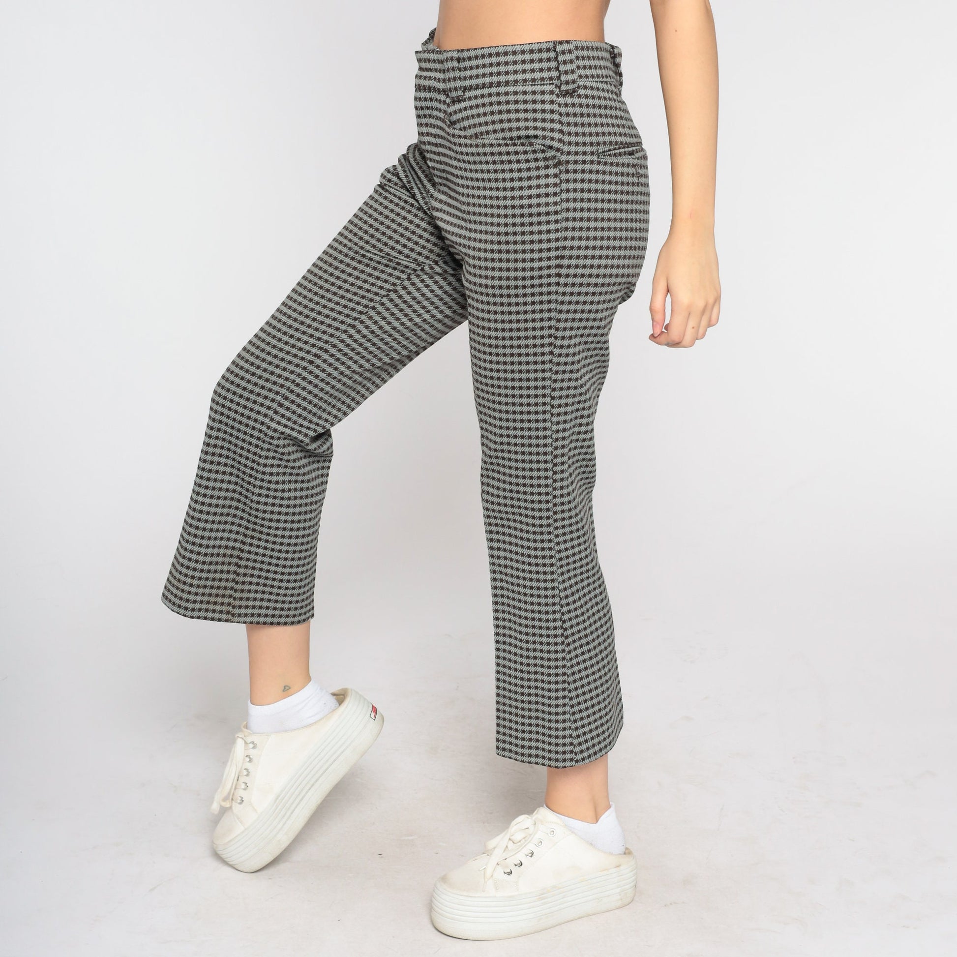 70s Levi's Houndstooth Trousers High Waist Straight Leg Brown Grey Medium