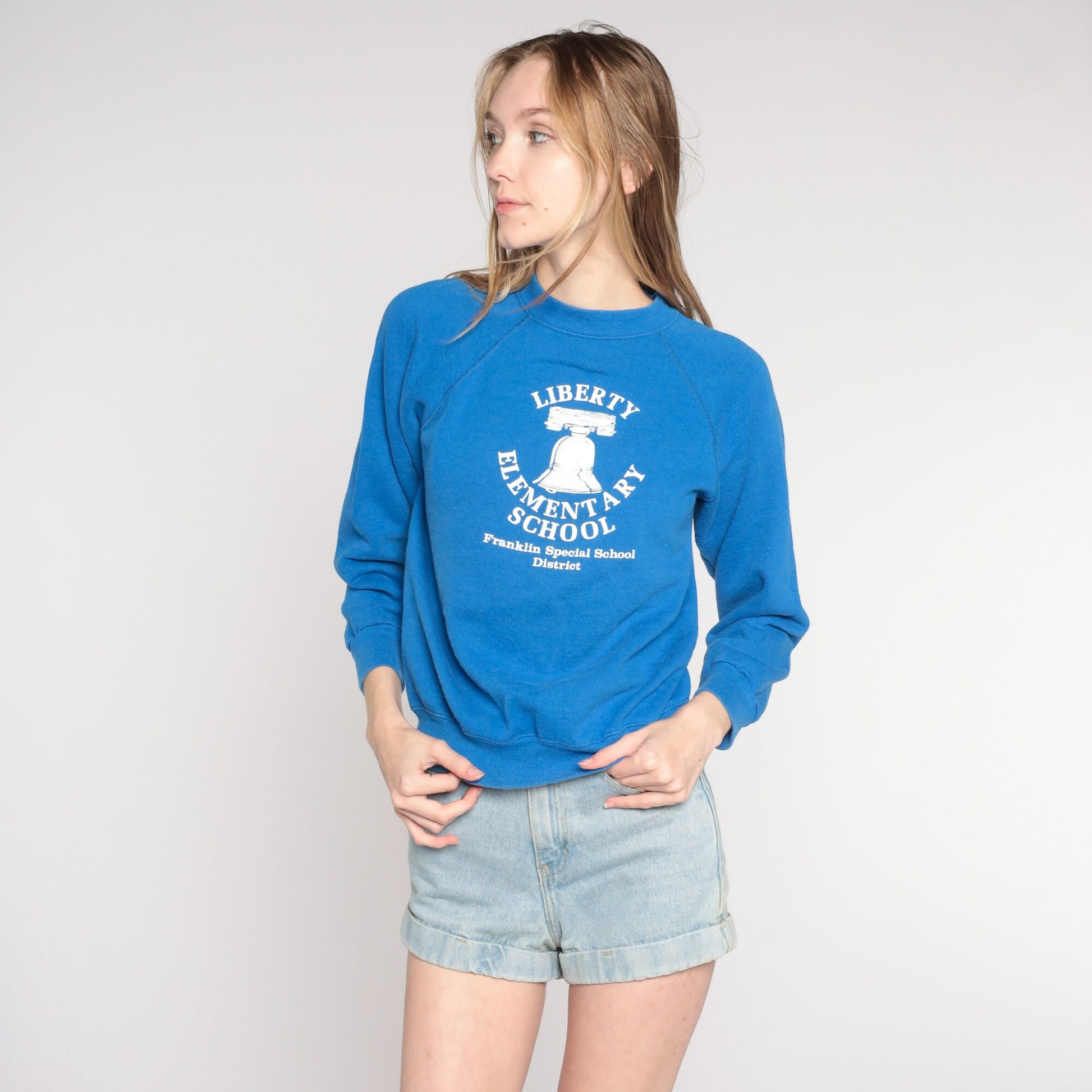 80s Liberty Elementary School Franklin Tennessee Sweatshirt Blue Raglan Small