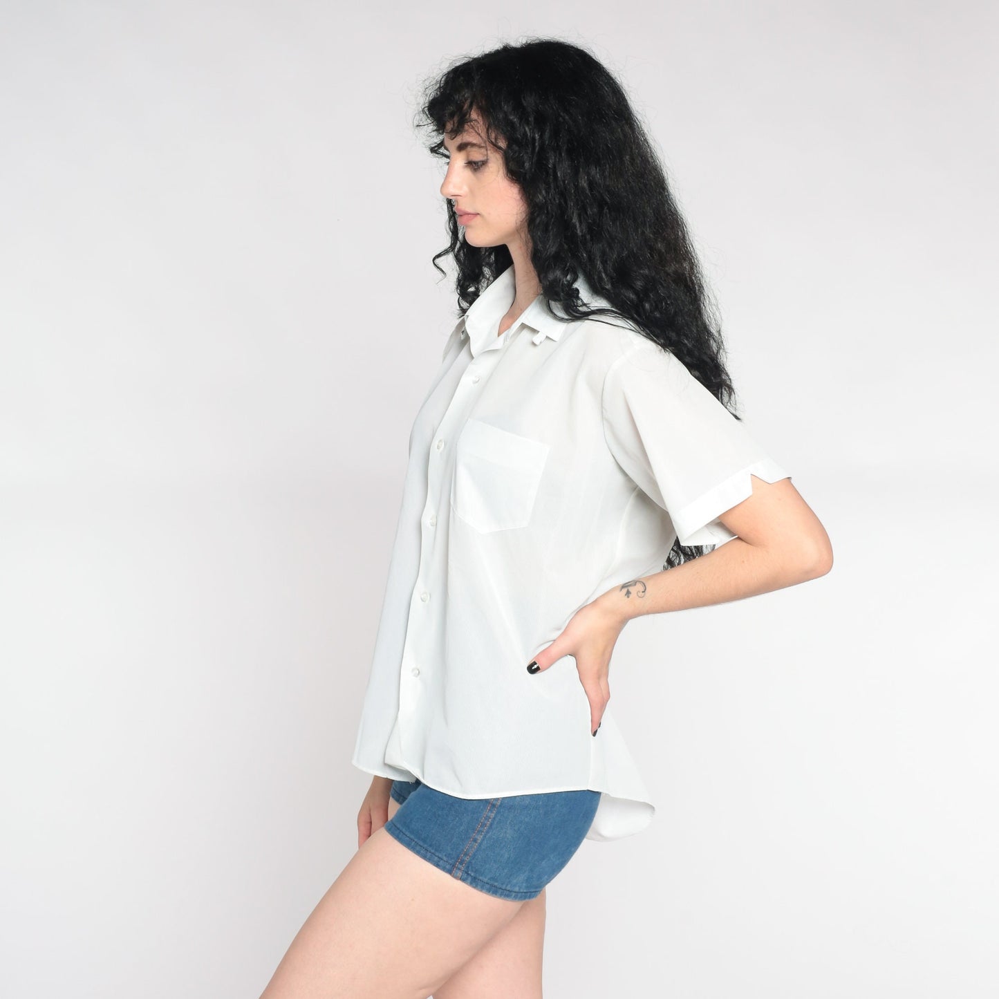 90s Mint Green Pinstripe Button-Up Shirt Semi-Sheer Short Sleeve Large