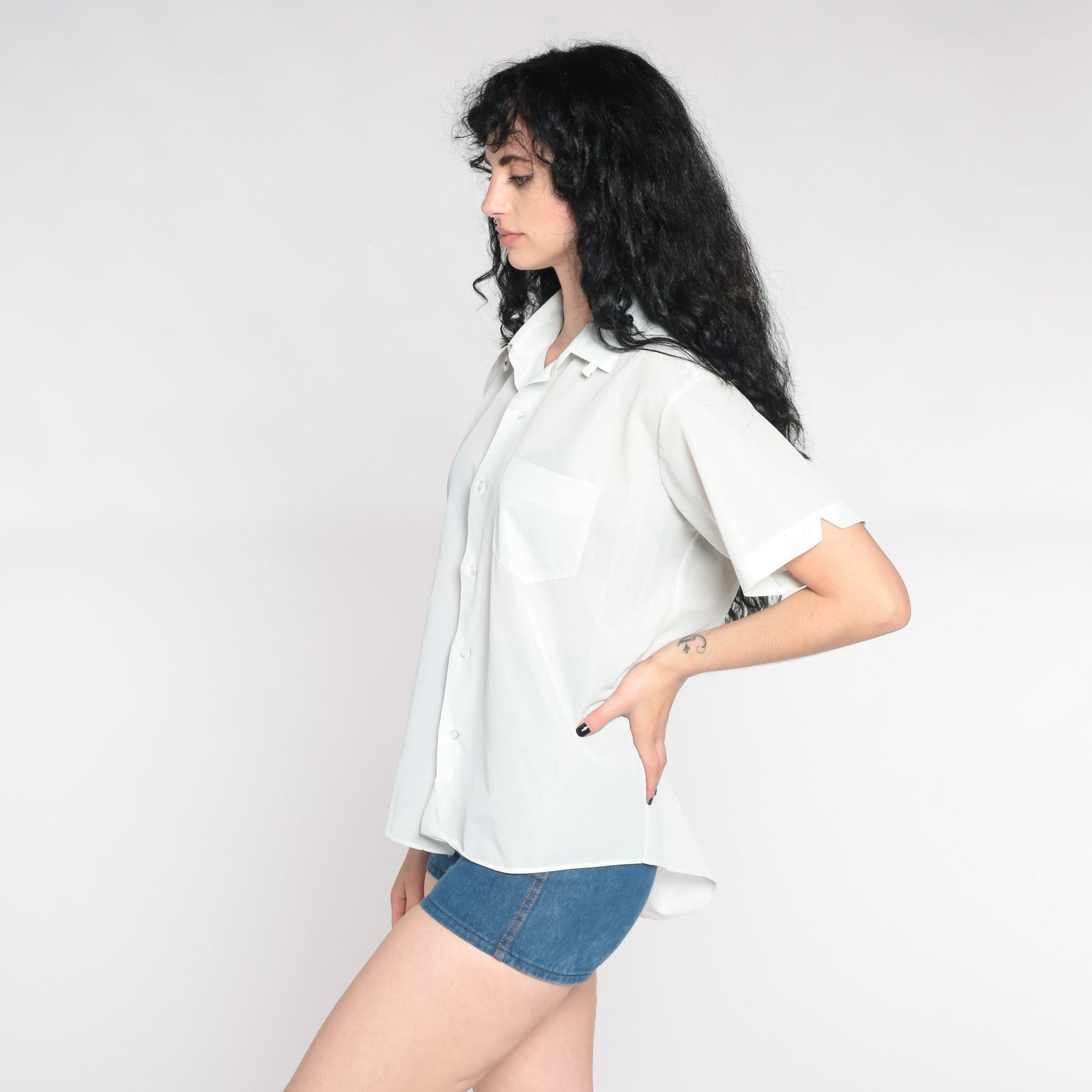 90s Mint Green Pinstripe Button-Up Shirt Semi-Sheer Short Sleeve Large