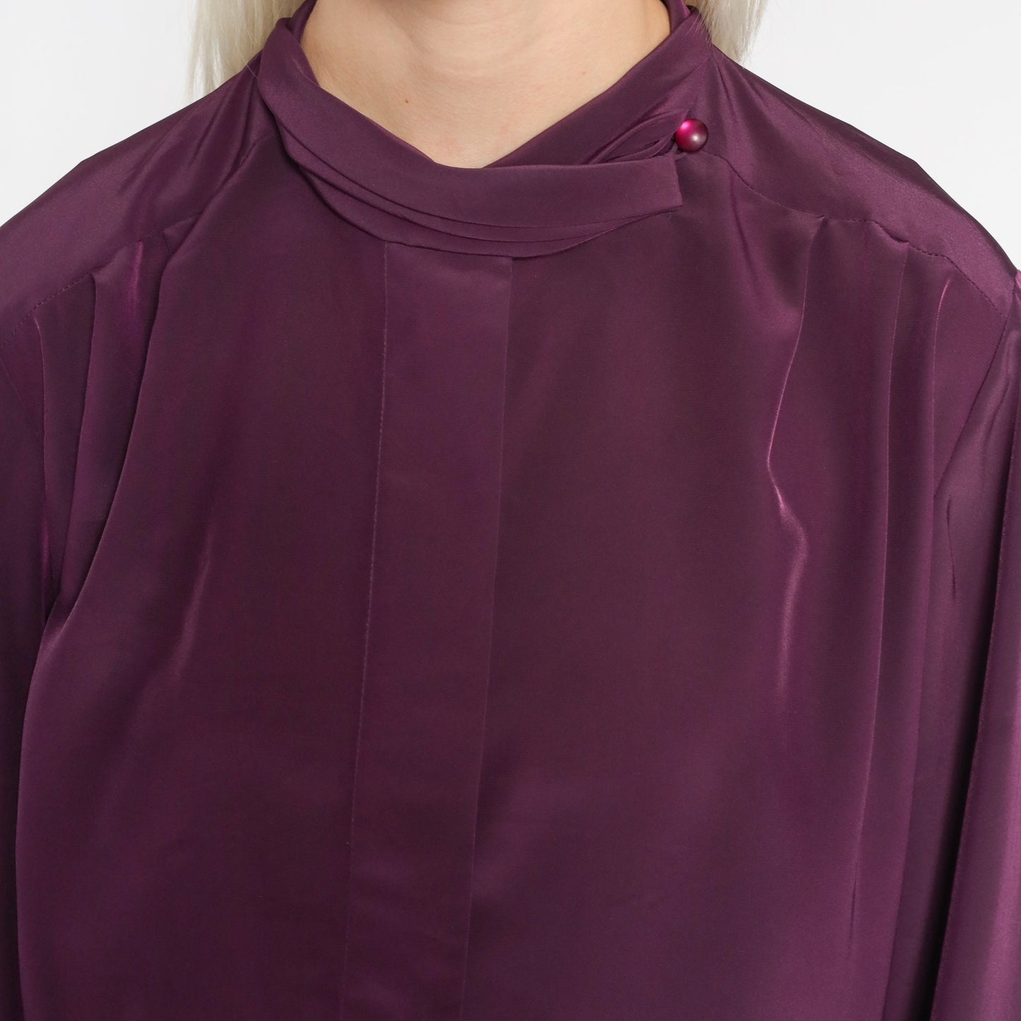 80s Pendleton Eggplant Blouse Long Sleeve High Neck Hidden Button Shirt Large L