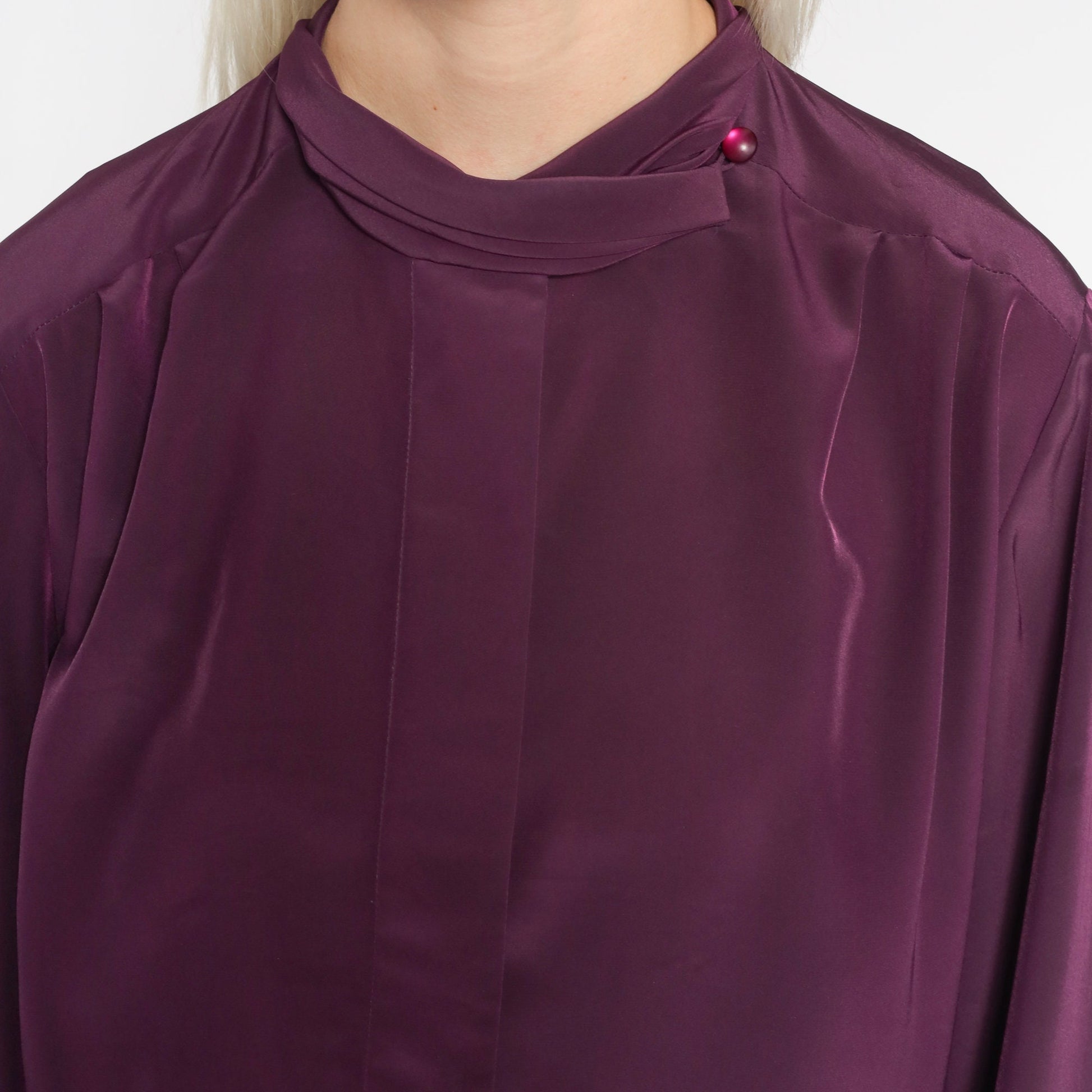 80s Pendleton Eggplant Blouse Long Sleeve High Neck Hidden Button Shirt Large L