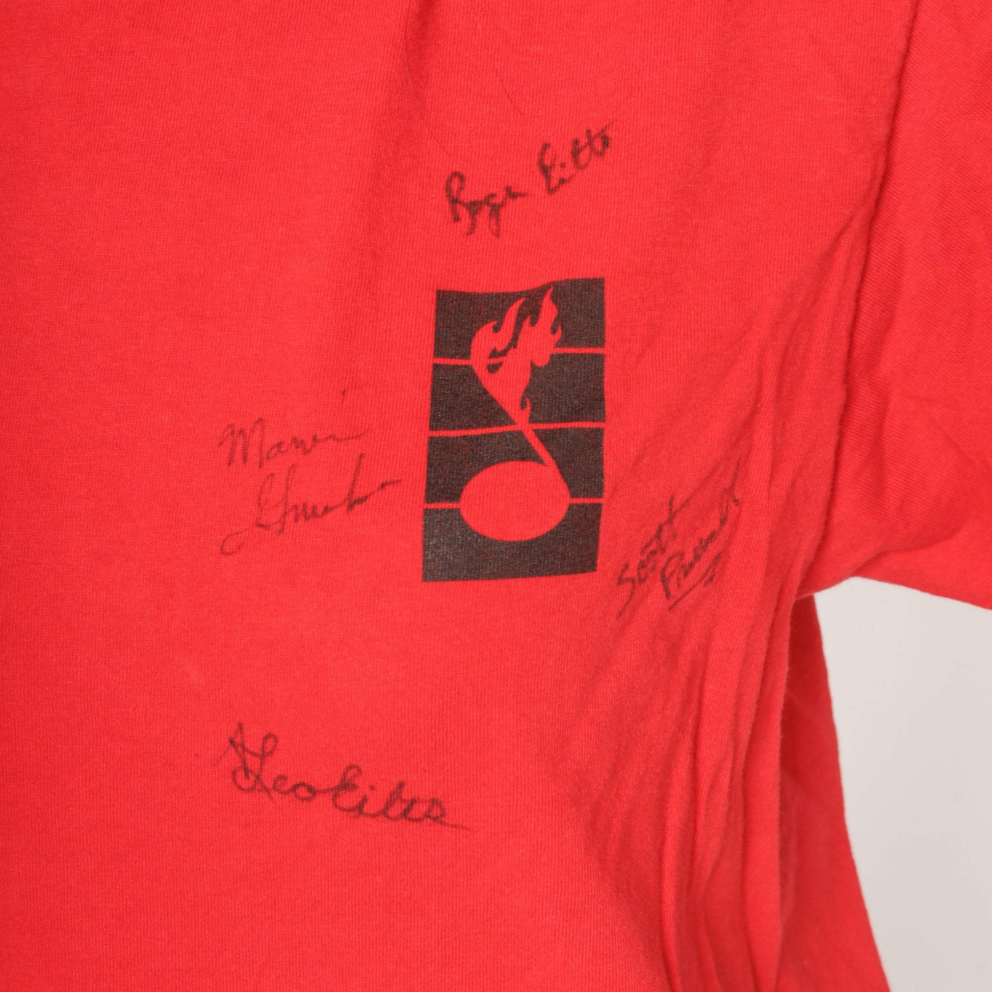 90s Spontaneous Combustion Band Tee Autographed Red Graphic T-Shirt Medium