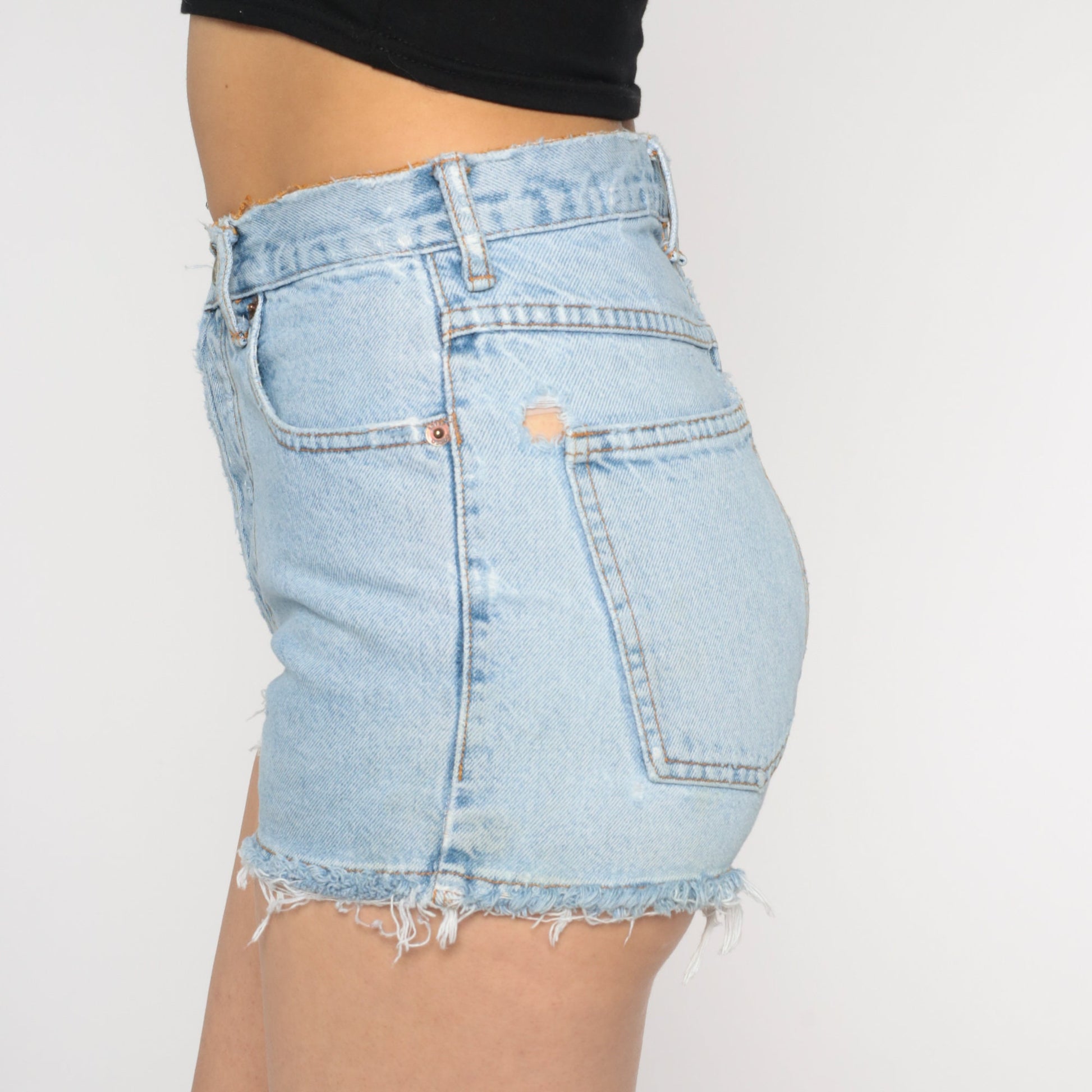 90s Bongo Frayed Denim Shorts Mid Rise Blue Small S