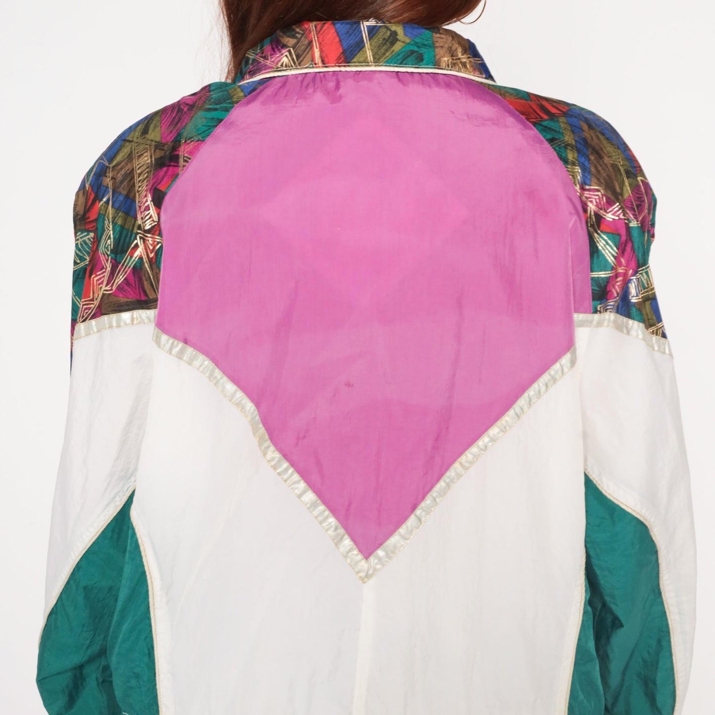 90s Color Block Windbreaker Zip Up Jacket Purple White Green Abstract Nylon Large