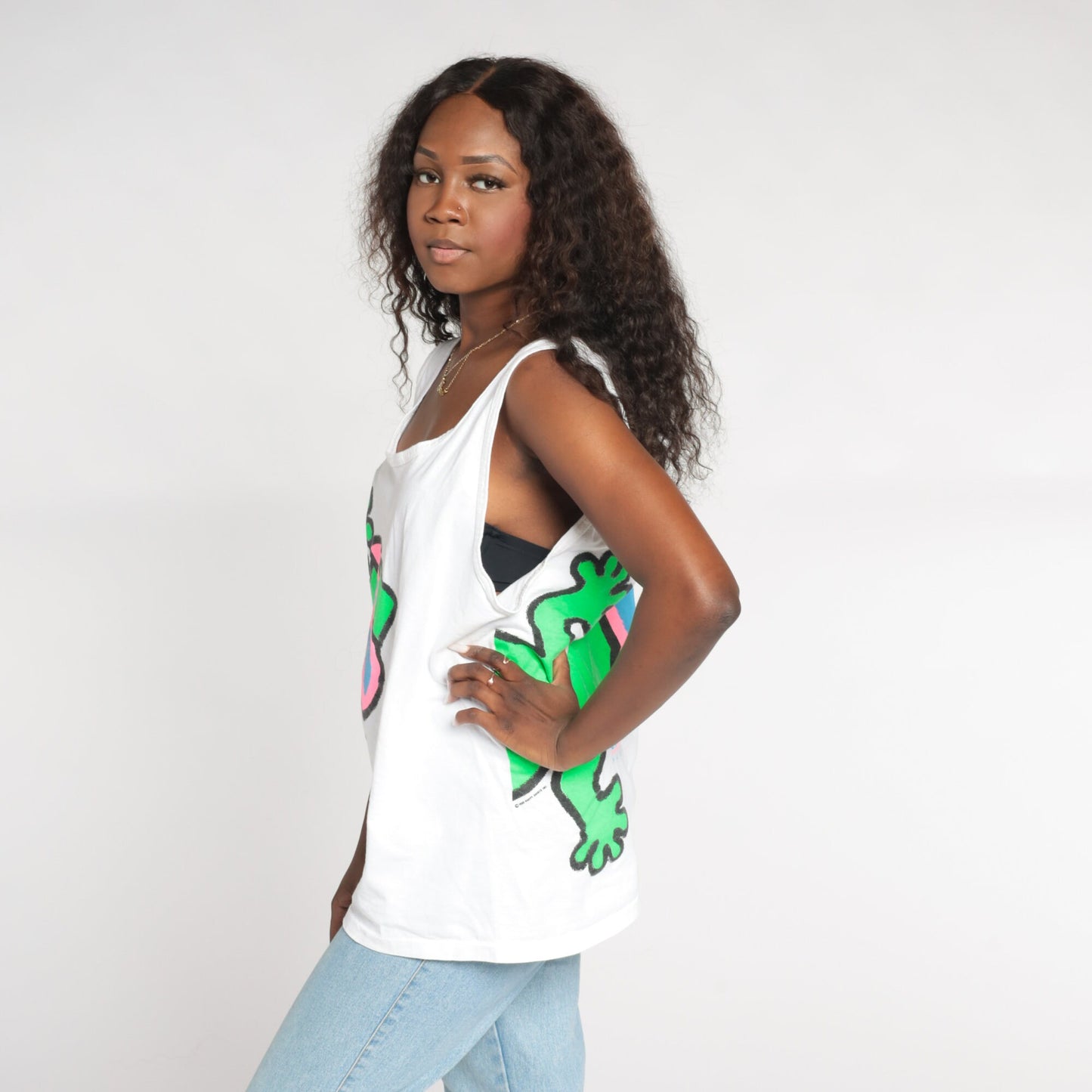 90s Gecko Hawaii Tank Top White Graphic Lizard Sleeveless Tee Large