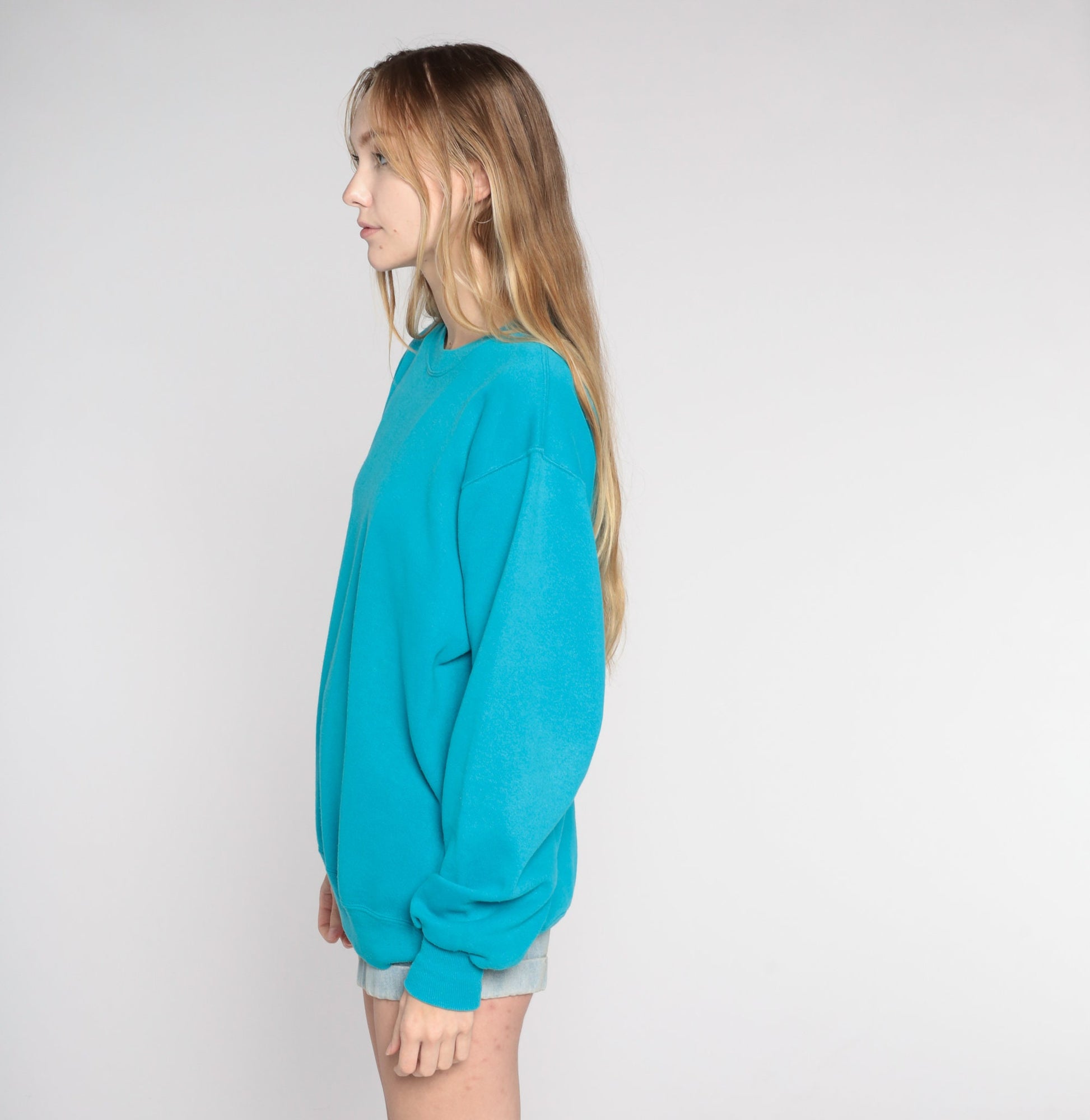 90s Jerzees Sweatshirt Bright Blue Crewneck Drop Shoulder Medium Large