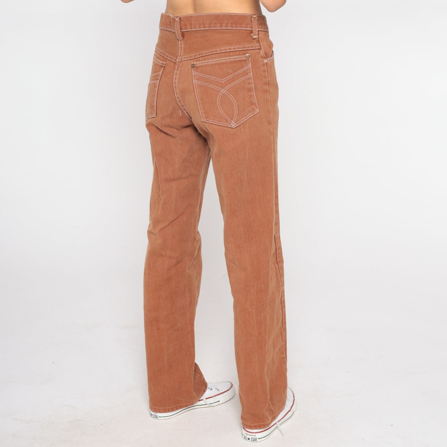 80s Brown Denim High-Waist Straight-Leg Jeans Small