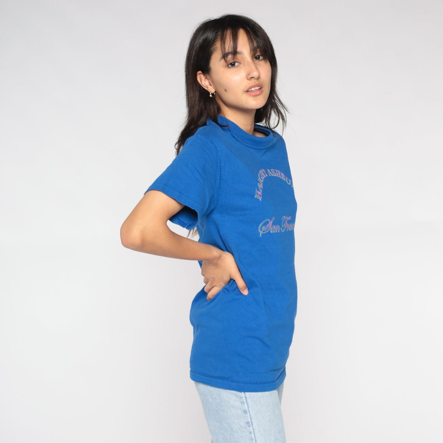 90s Haight Ashbury San Francisco Graphic T-Shirt Blue Cotton Small
