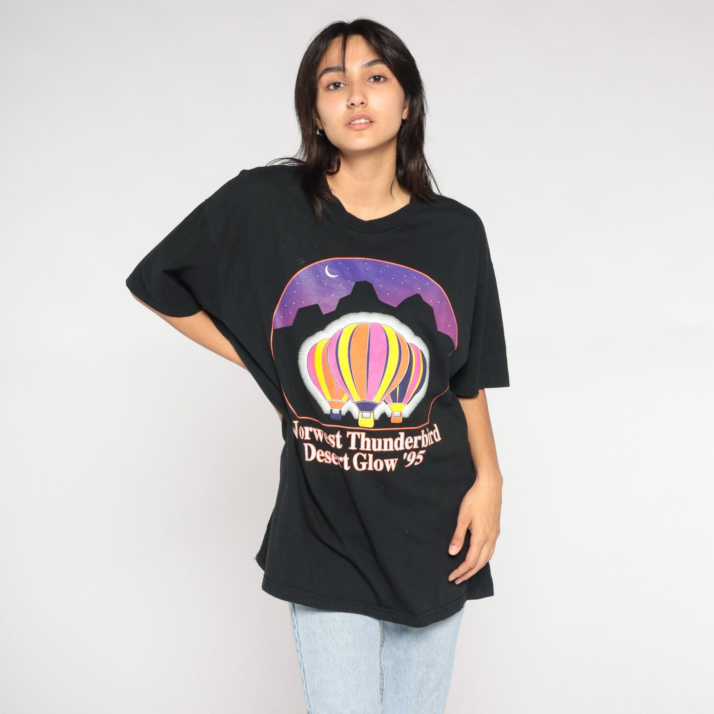 1995 Northwest Thunderbird Desert Glow Hot Air Balloon Graphic Tee Black Large L