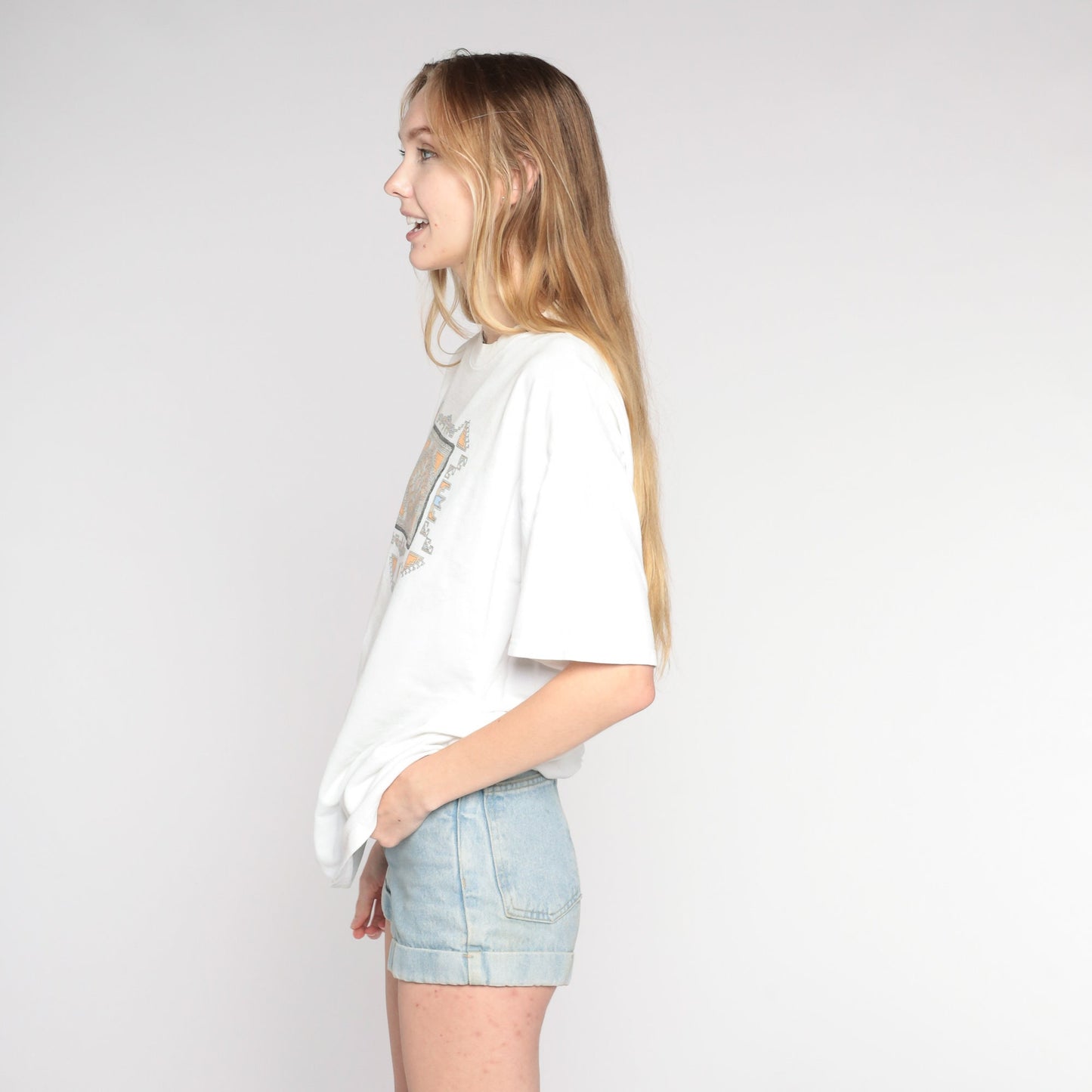 90s Navajo Eye Geometric Print T-Shirt White Cotton Southwestern Graphic Large