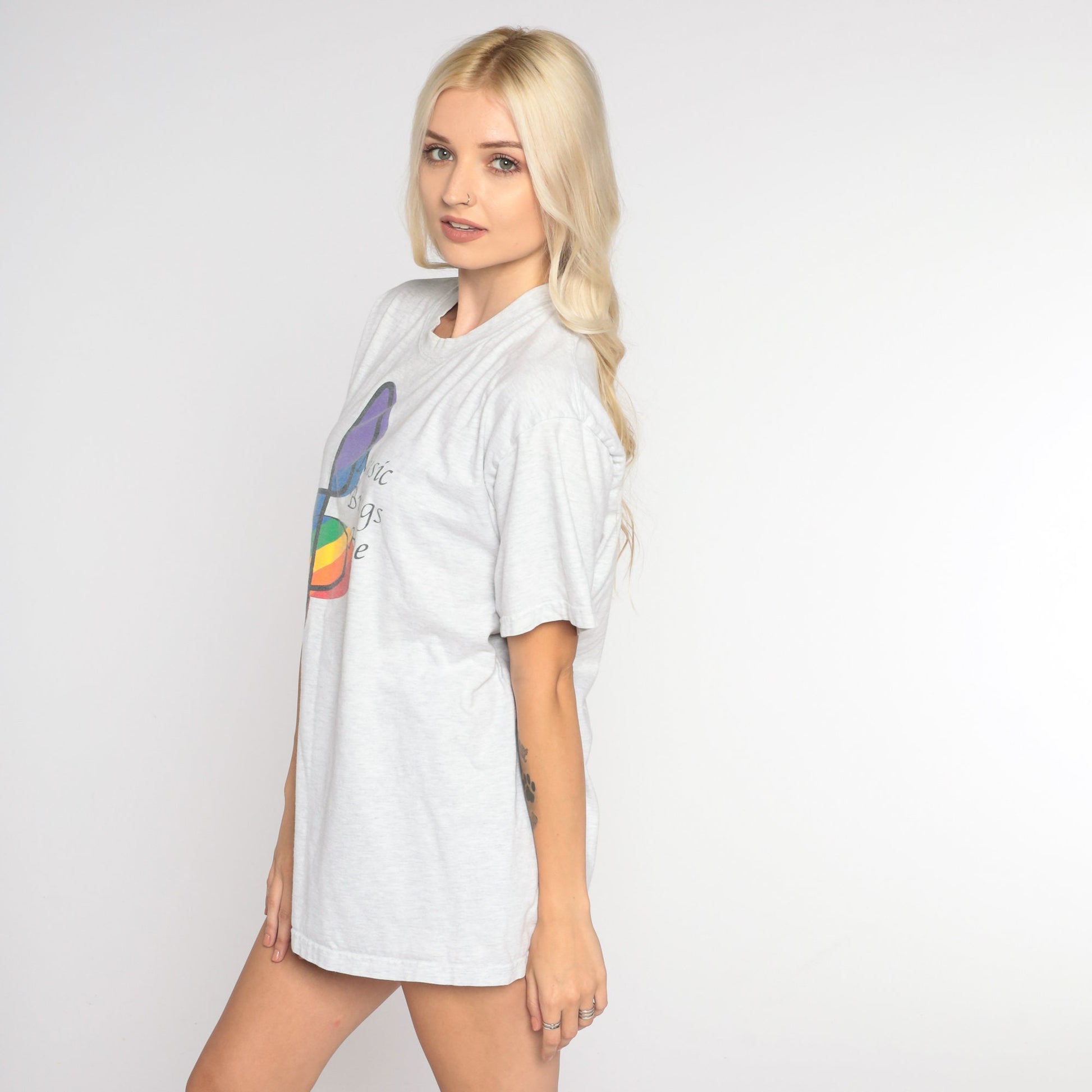 Y2K Music Brings Hope Treble Clef Graphic Tee Heather Grey Large