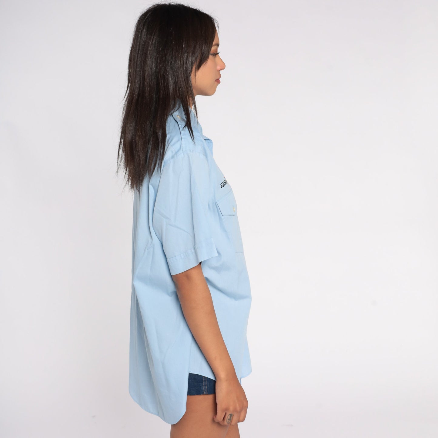 80s Van Heusen Resort Air Pilot Shirt Baby Blue Button Up Large