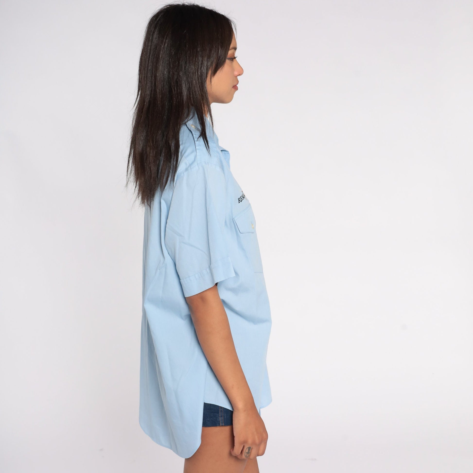 80s Van Heusen Resort Air Pilot Shirt Baby Blue Button Up Large