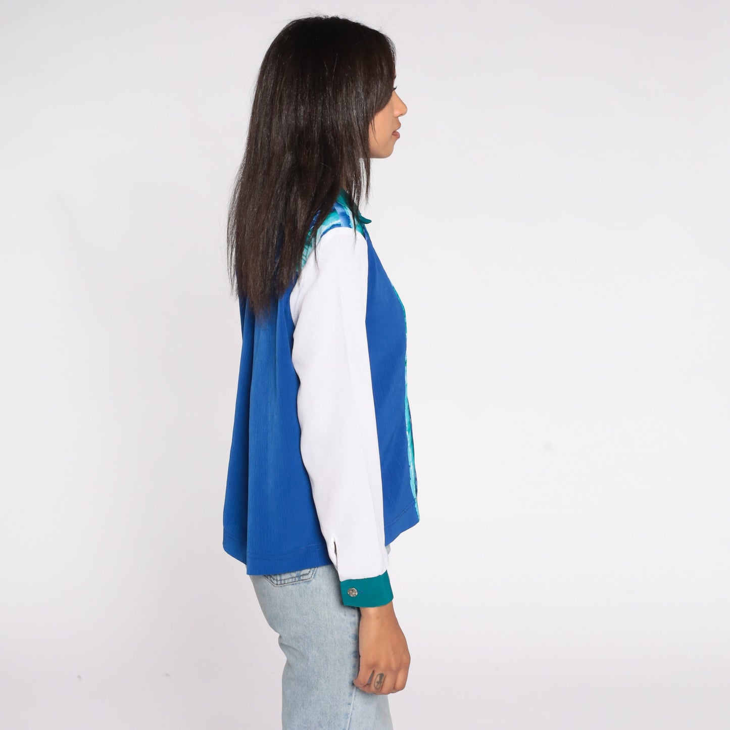 90s Blue & White Striped Button-Up Shirt Long Sleeve Collar Small