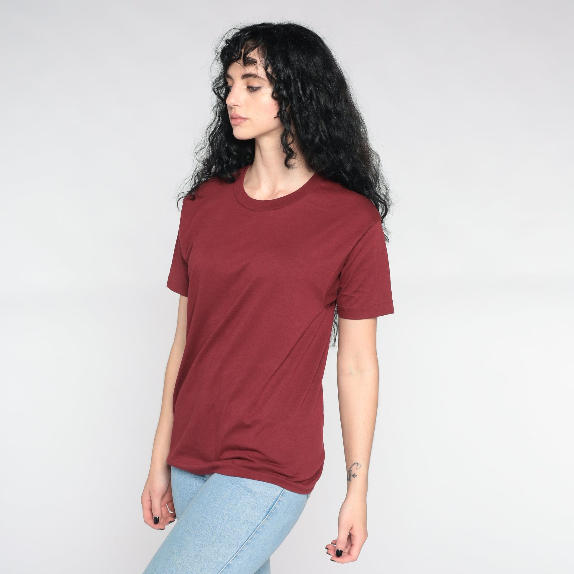 80s Screen Stars Burgundy Single Stitch T-Shirt Plain Tee Medium
