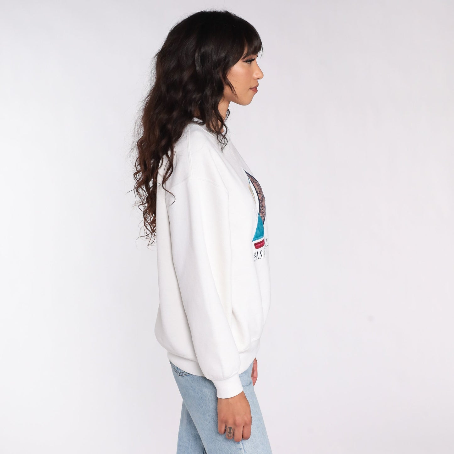 90s San Francisco Sailboat Sweatshirt White Nautical Graphic Crewneck Large L