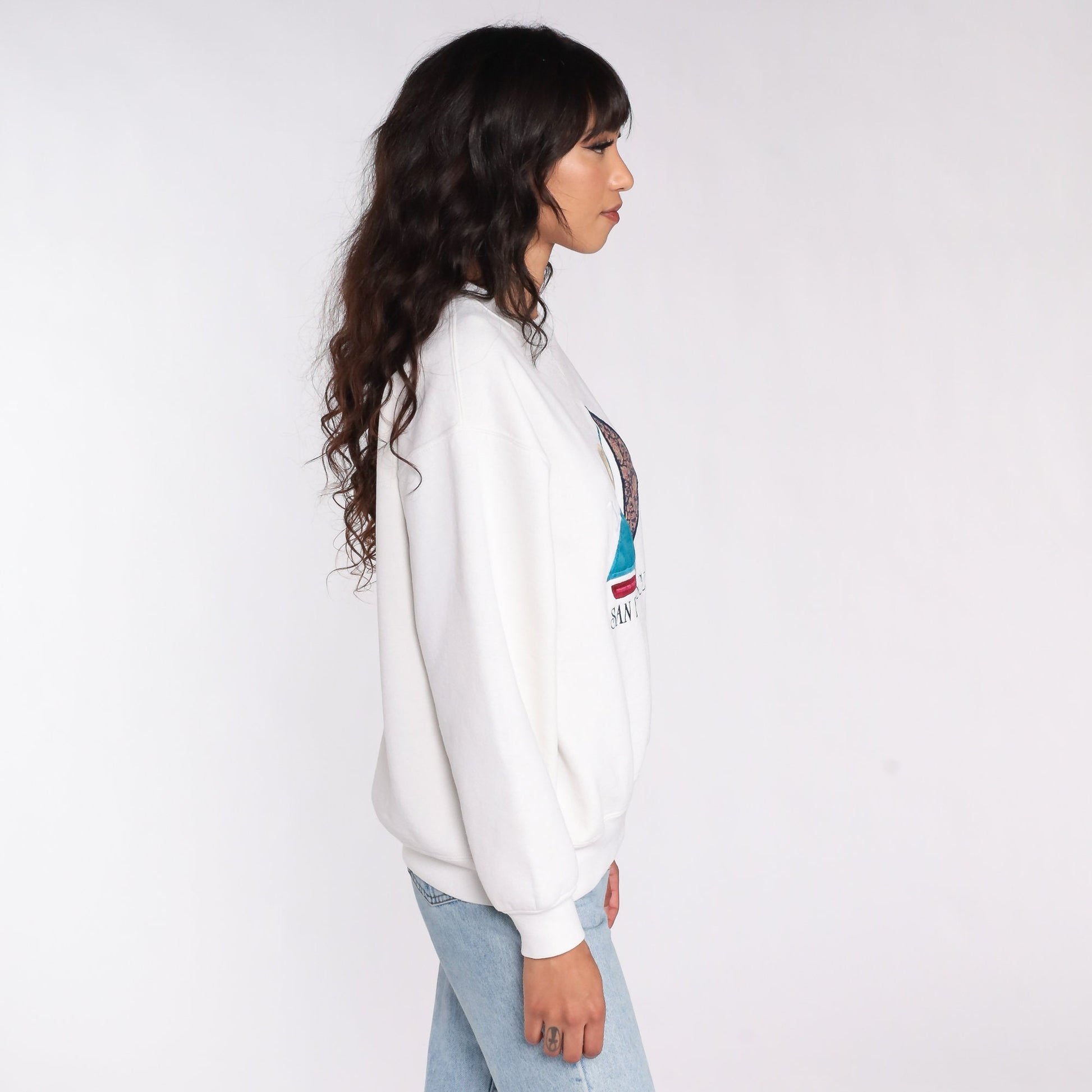 90s San Francisco Sailboat Sweatshirt White Nautical Graphic Crewneck Large L