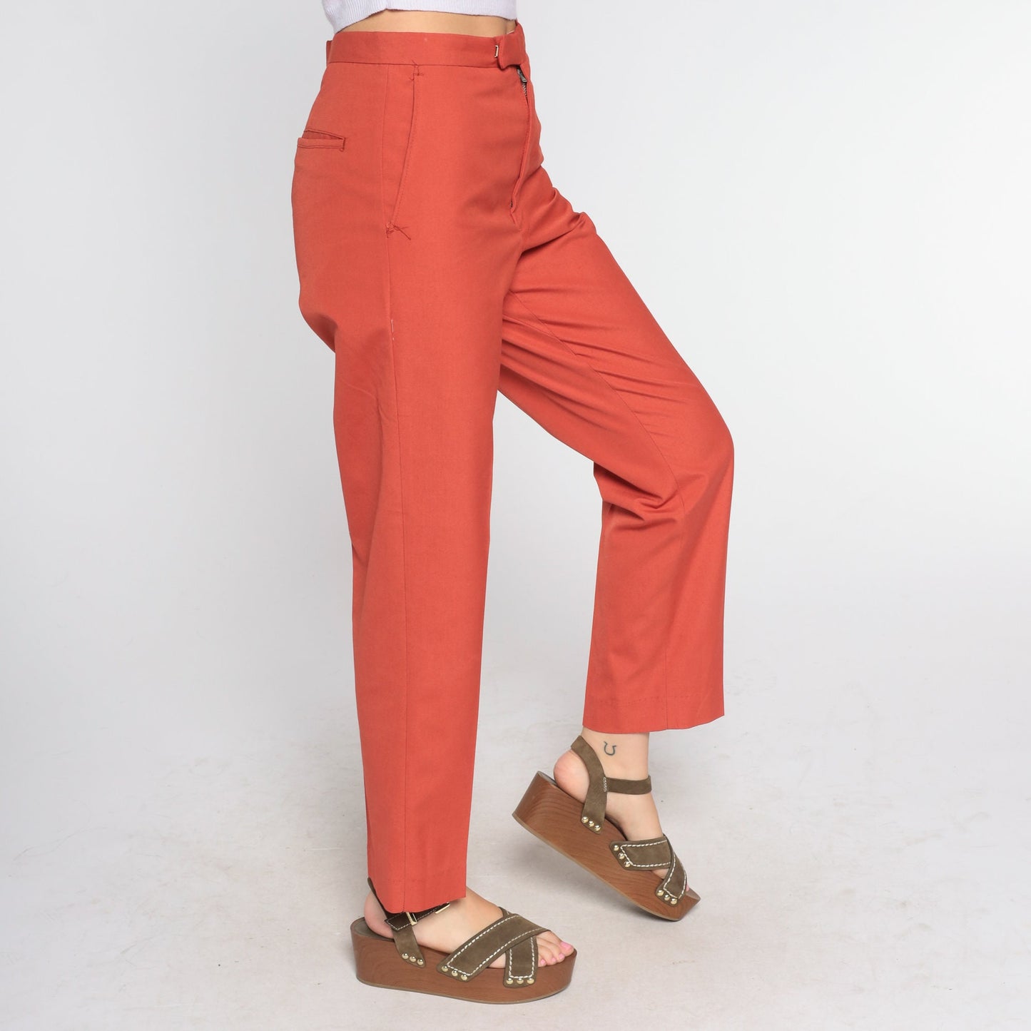 70s Terracotta High-Rise Straight Leg Trousers Small S