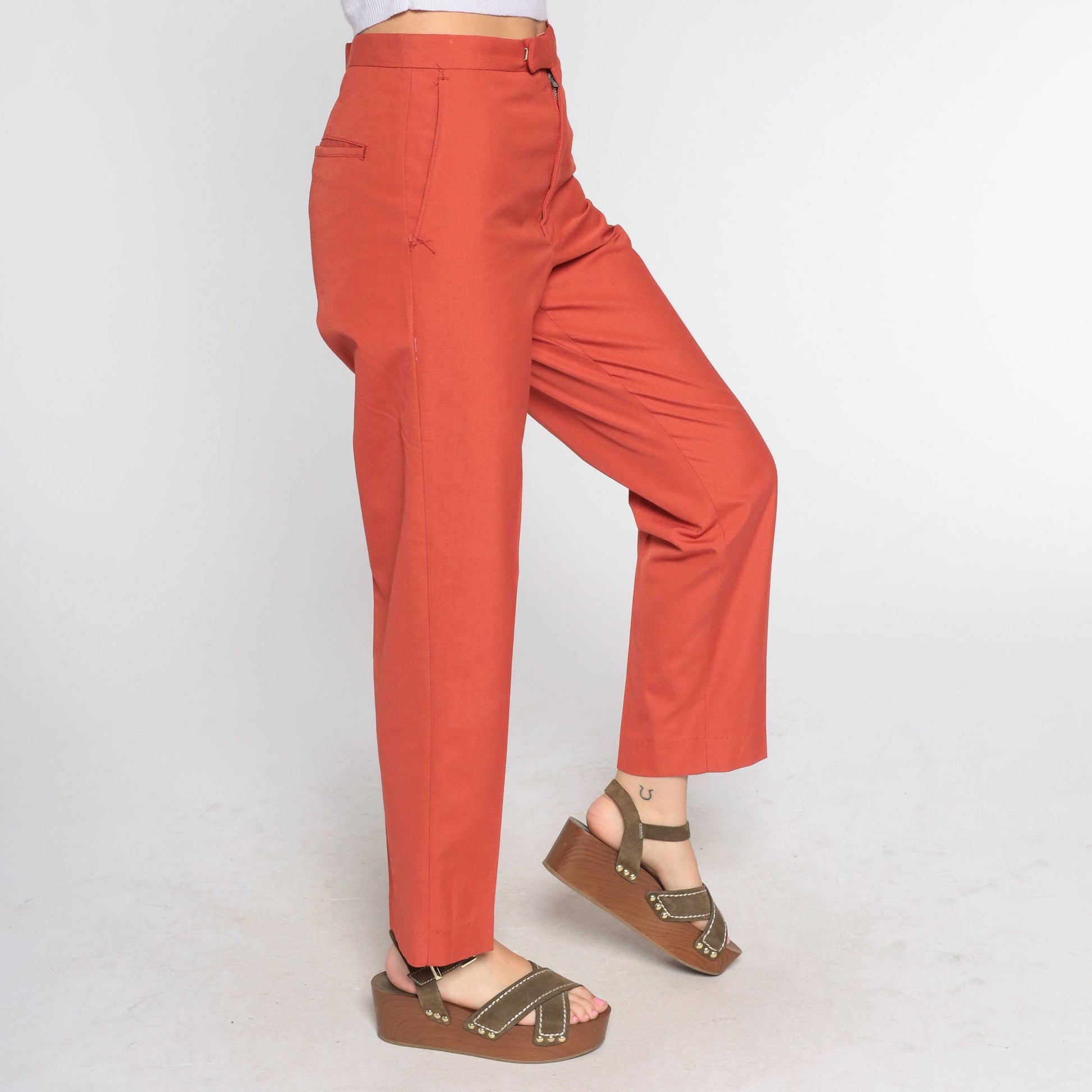 70s Terracotta High-Rise Straight Leg Trousers Small S