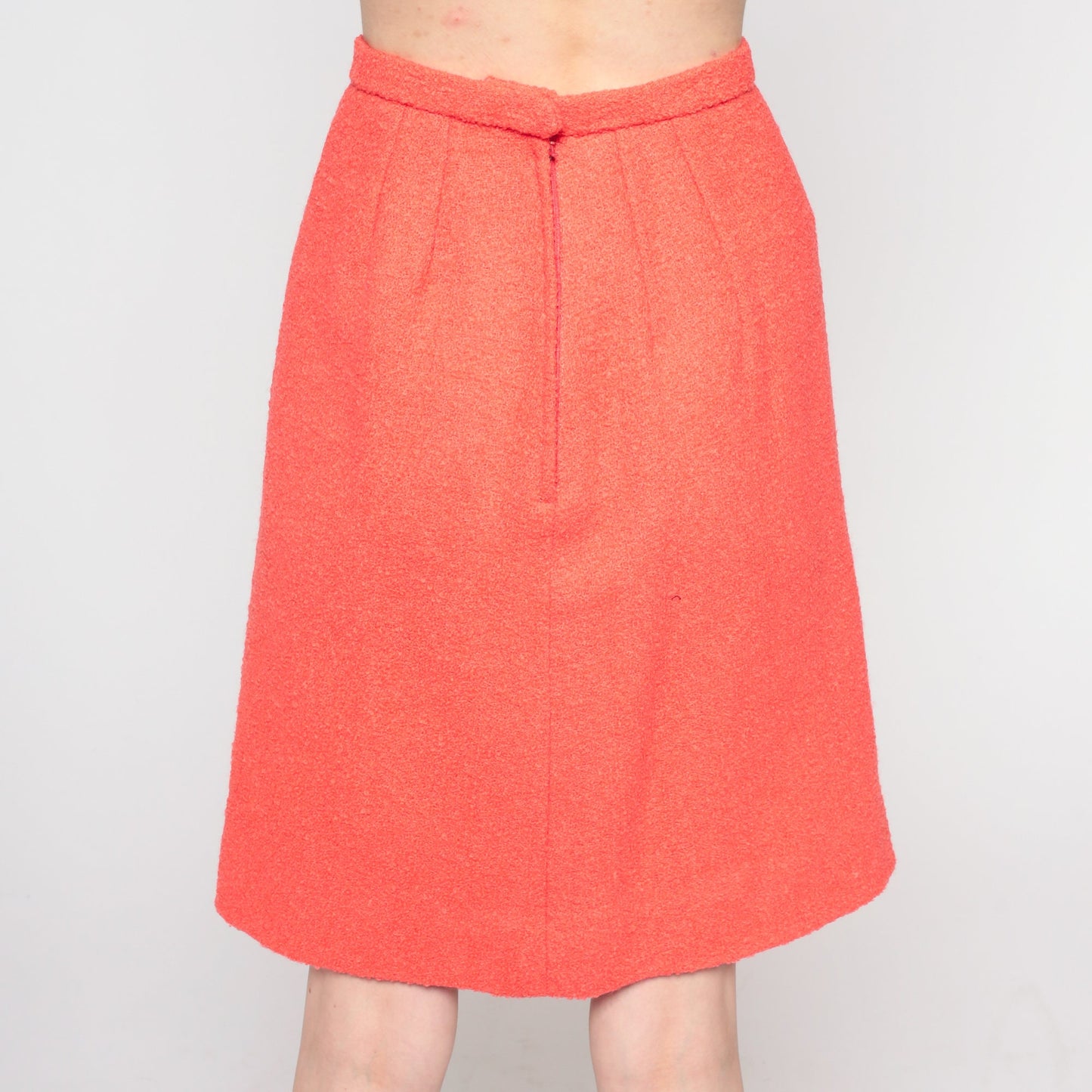 60s Salmon Wool Blend Pencil Skirt High Waisted Knee Length 2XS