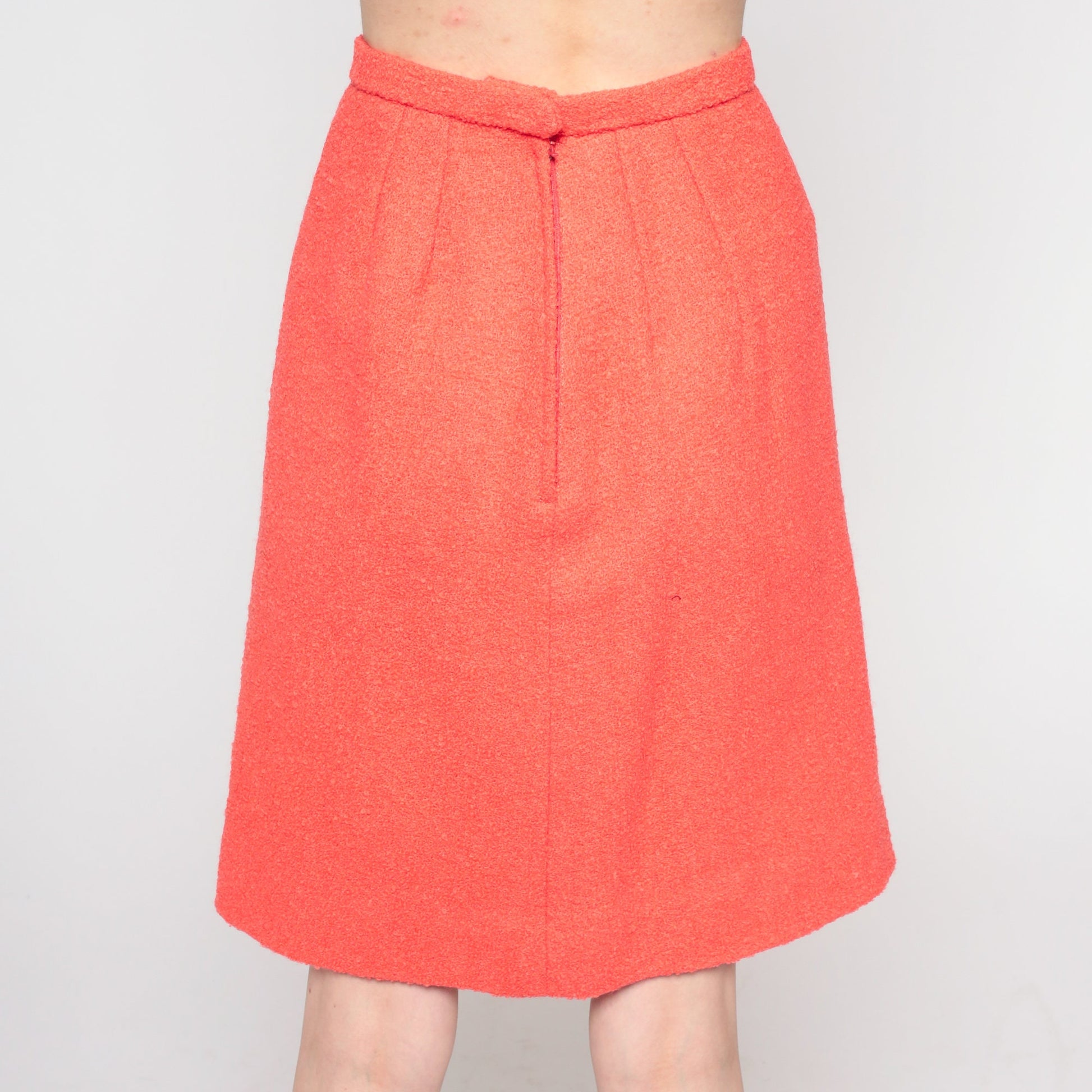 60s Salmon Wool Blend Pencil Skirt High Waisted Knee Length 2XS