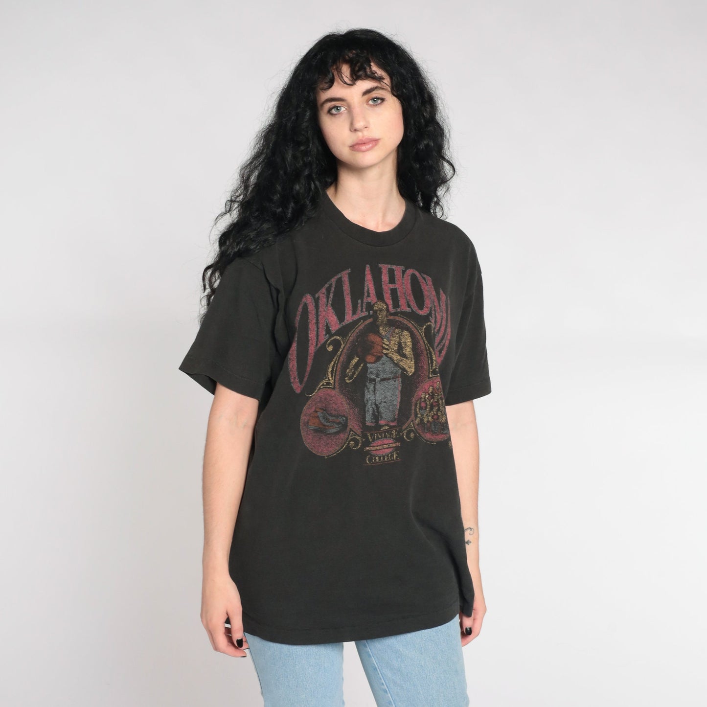 90s Oklahoma Basketball College T-Shirt Faded Black Single Stitch Extra Large