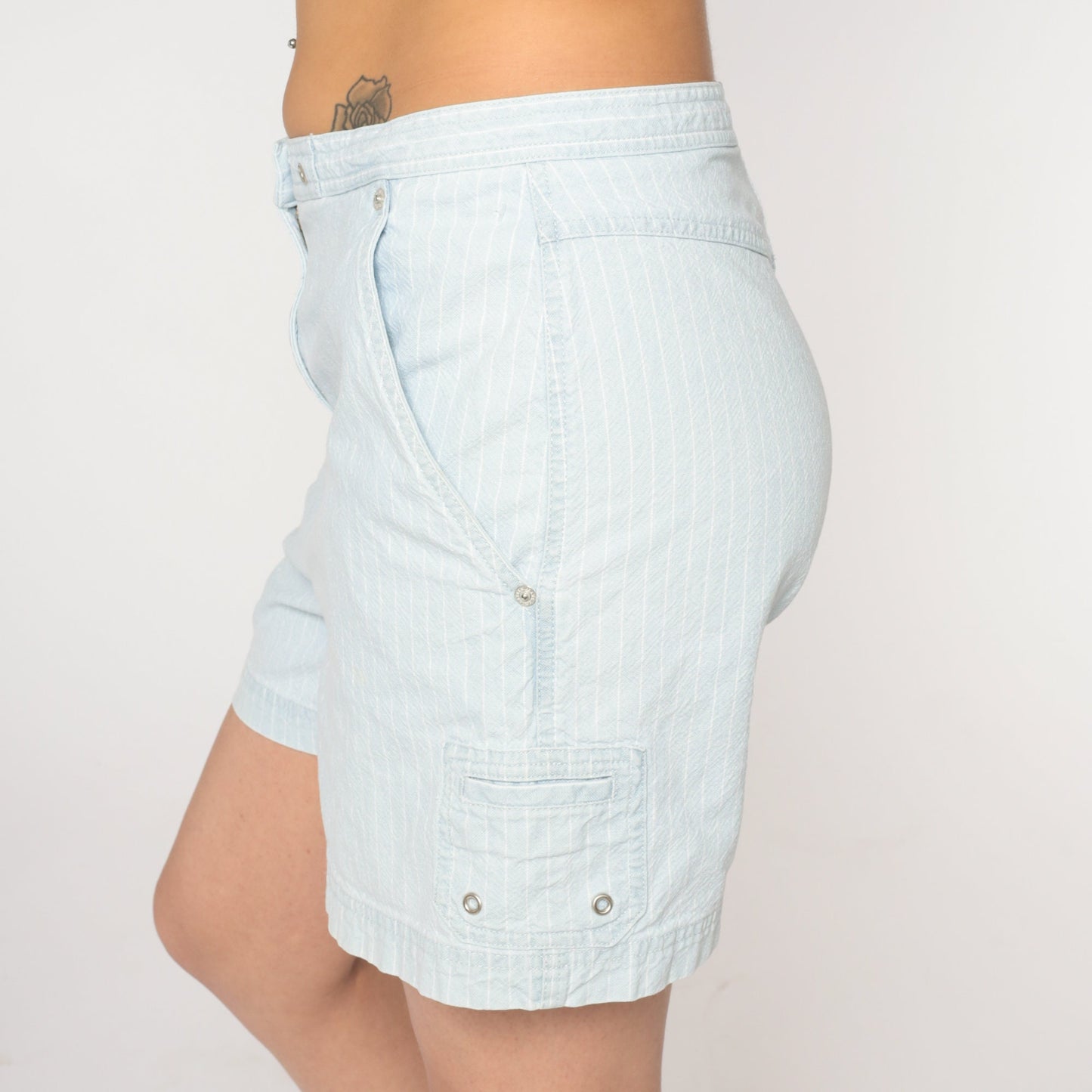 Y2K Ralph Lauren Striped Denim Shorts High Waist Blue White Medium