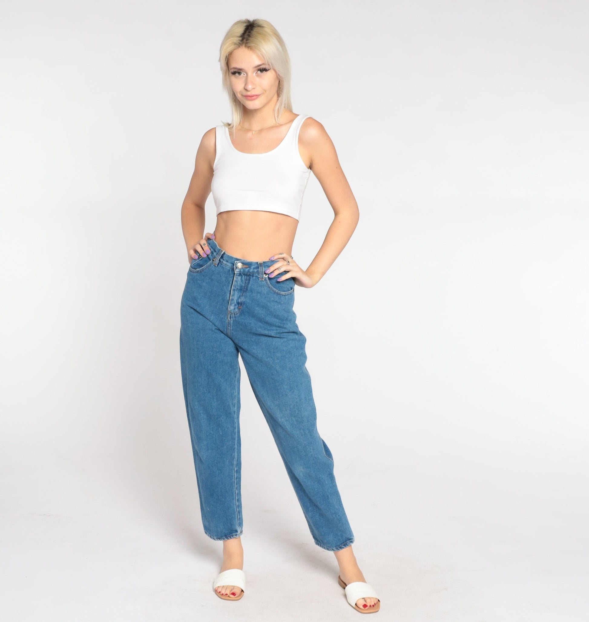 90s High Waist Straight Leg Jeans Blue Denim Small S