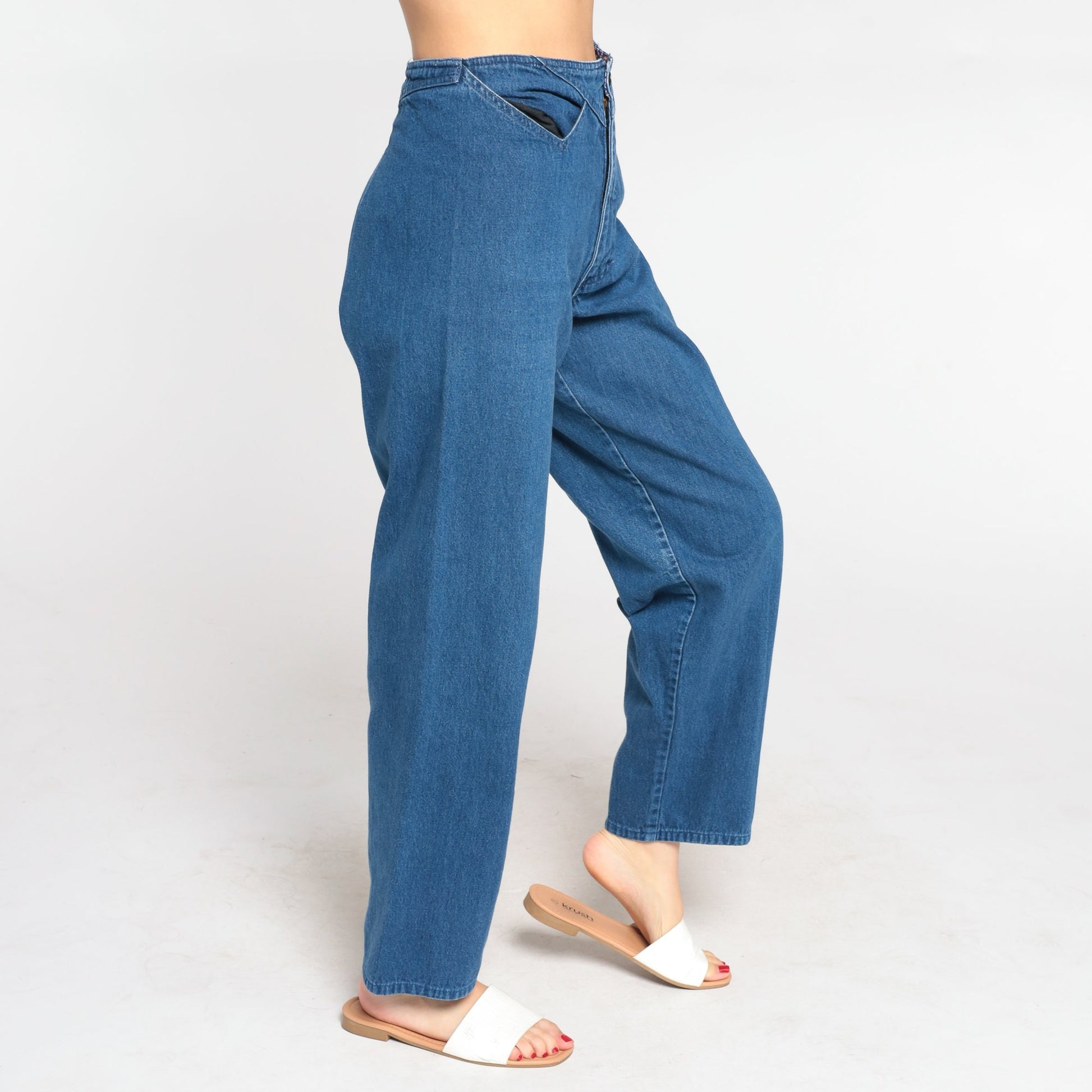 90s High Waisted Straight Leg Jeans Blue Denim Stitchwork Small S