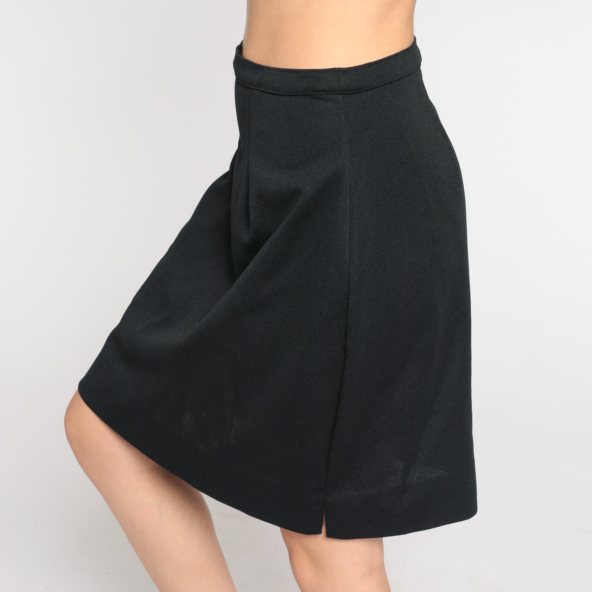 70s Black Mini A-Line Skirt High Waisted Side Zip Small