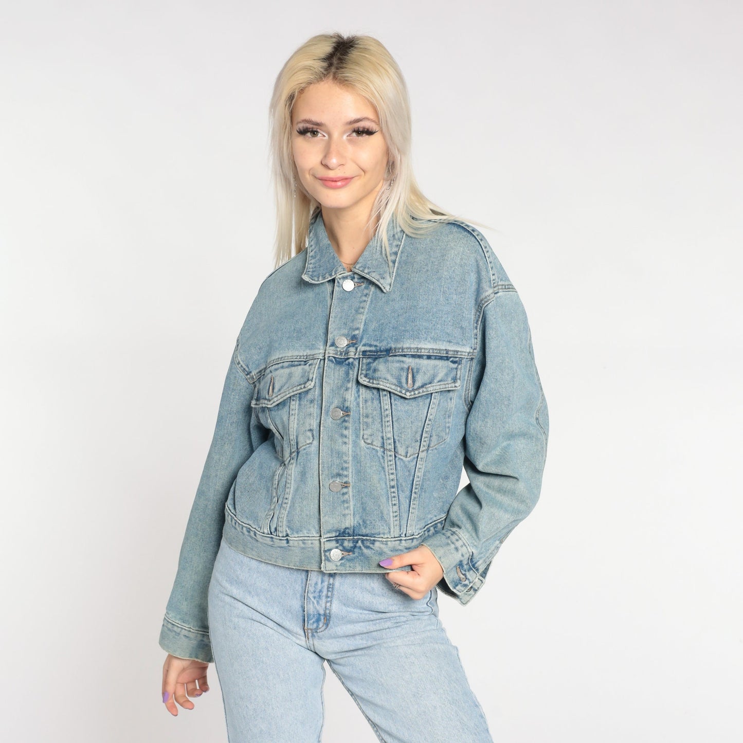 90s Guess Denim Jacket Blue Cropped Jean Coat Small S