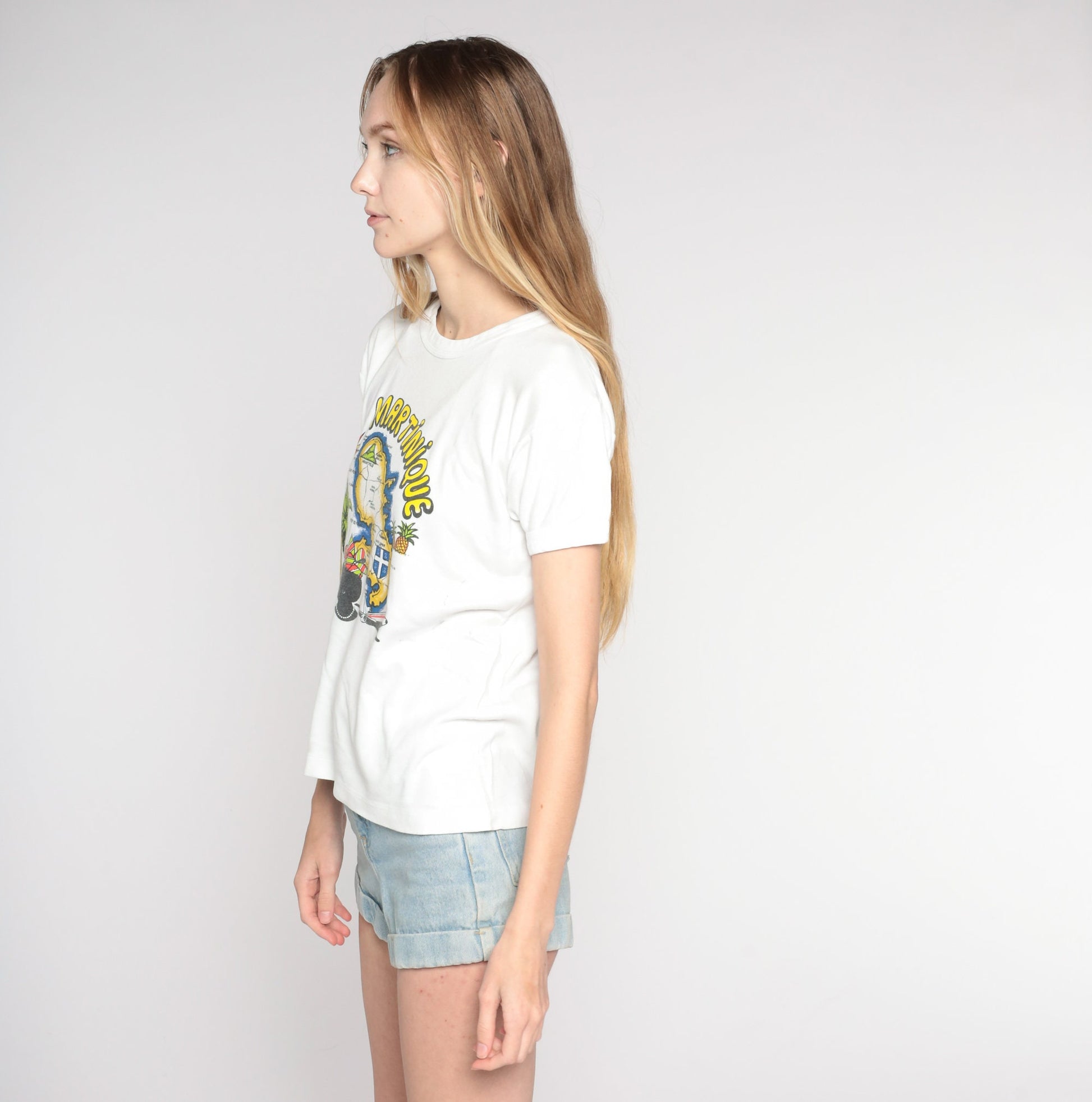 80s Martinique Map Graphic T-Shirt Single Stitch White Small