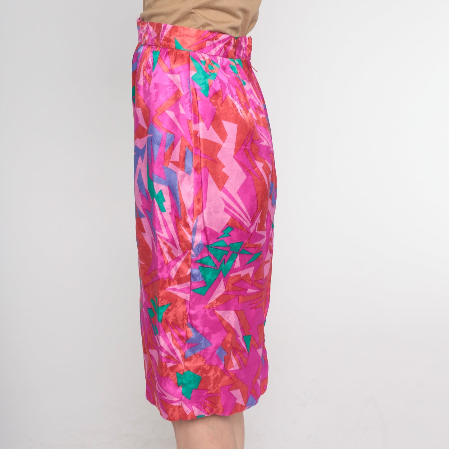 80s Pink Abstract Geometric Pencil Skirt High Waisted Mini Extra Small