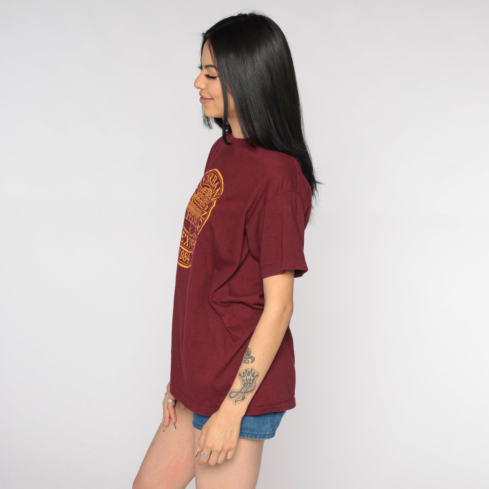 1984 Riverbank Wine & Cheese Exposition Graphic T-Shirt Burgundy Large