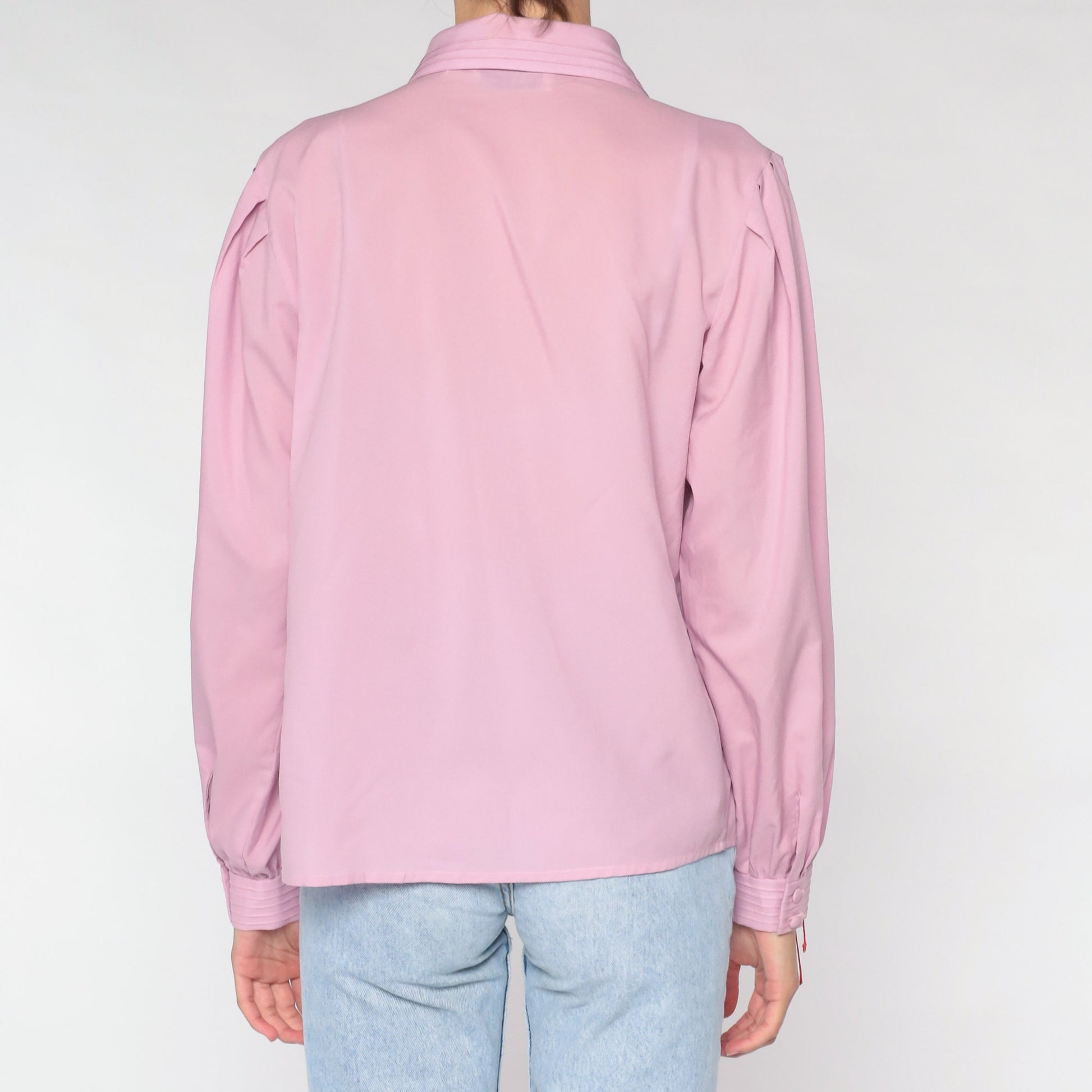 Y2K Pink Blouse Hidden Button Balloon Sleeve Collared Shirt Large L