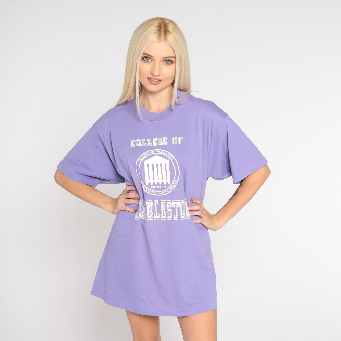 90s College of Charleston Graphic T-Shirt Lavender Screen Stars Large