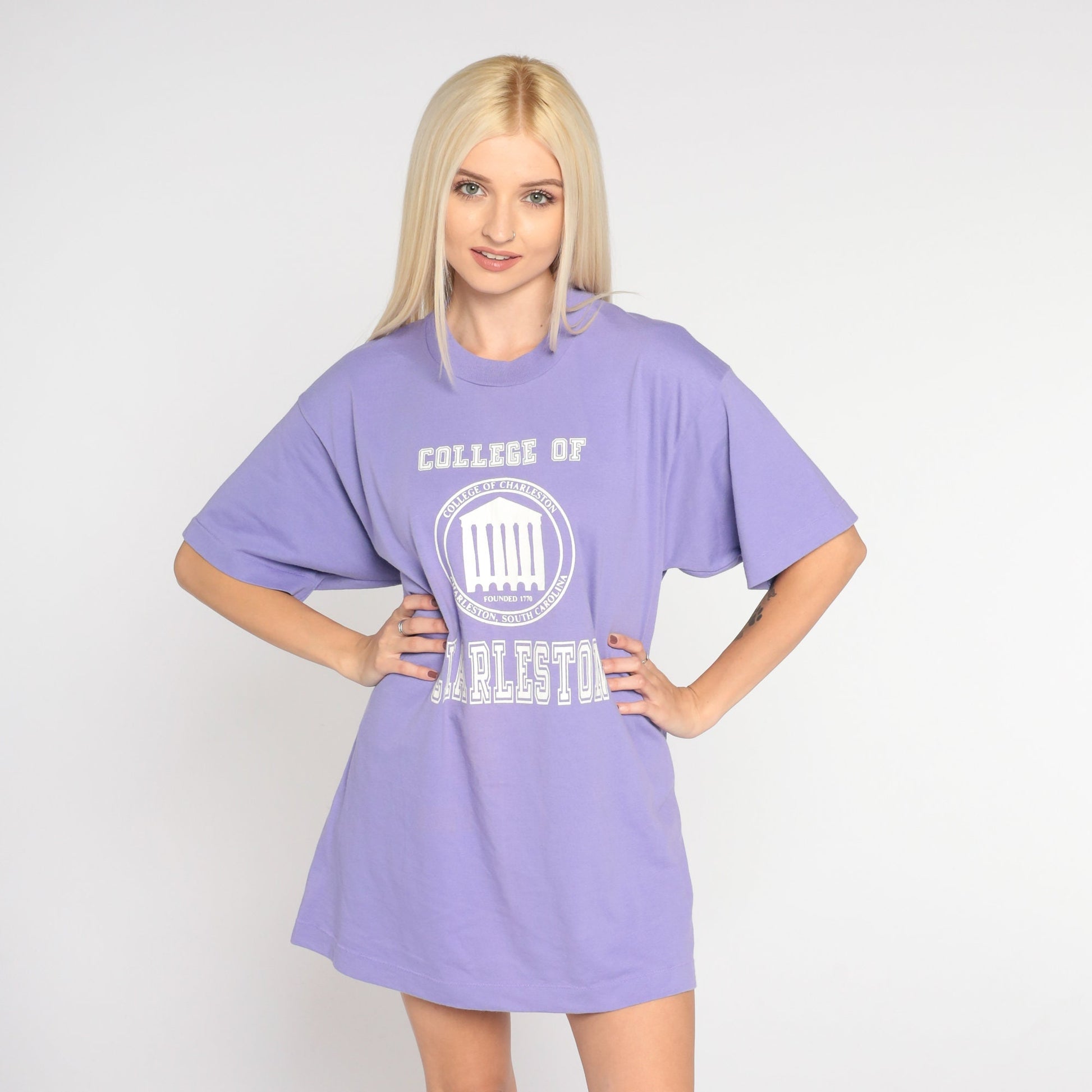 90s College of Charleston Graphic T-Shirt Lavender Screen Stars Large